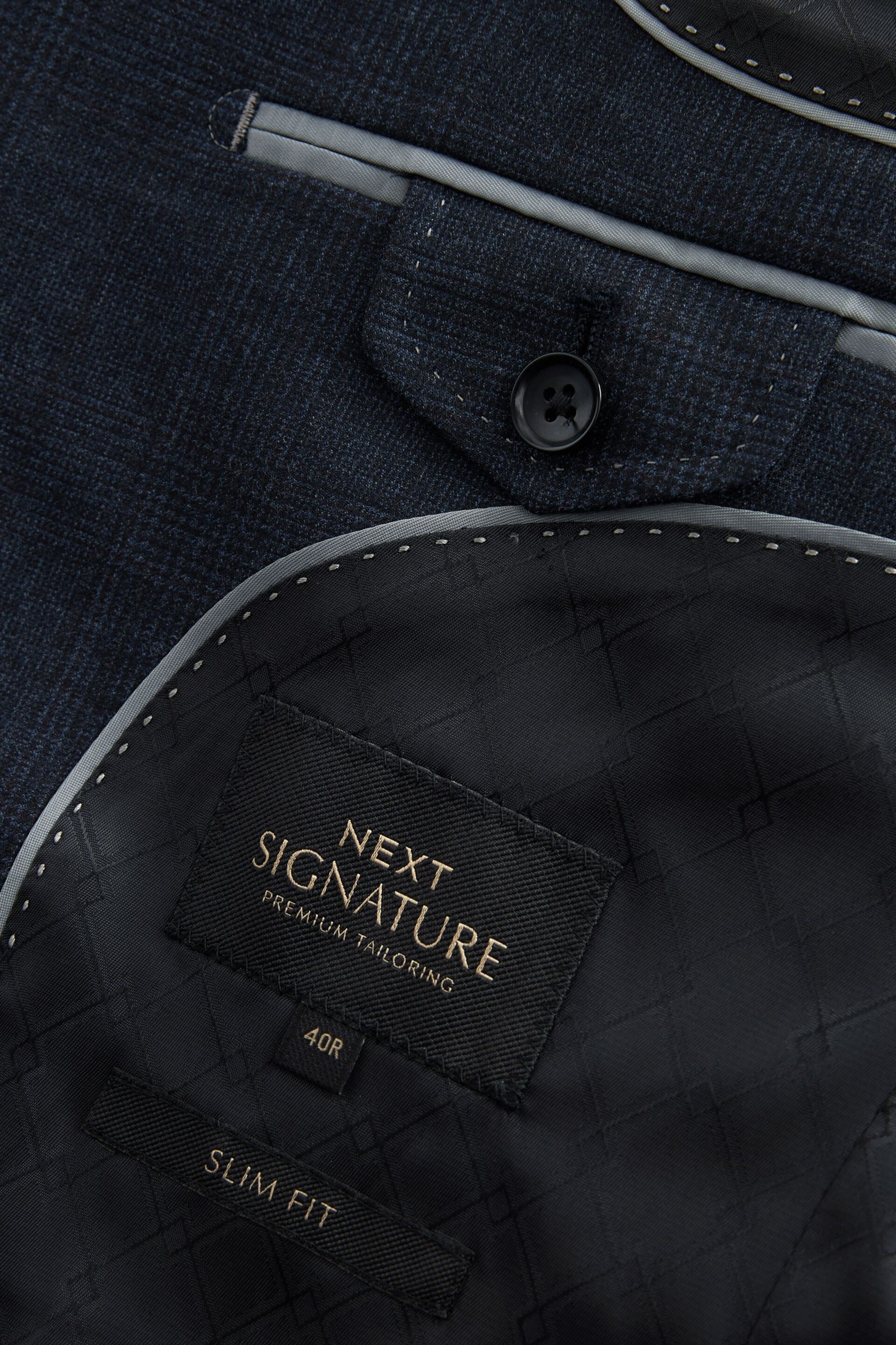 Navy Blue Slim Fit Signature Cerruti Wool Check Suit Jacket - Image 10 of 12