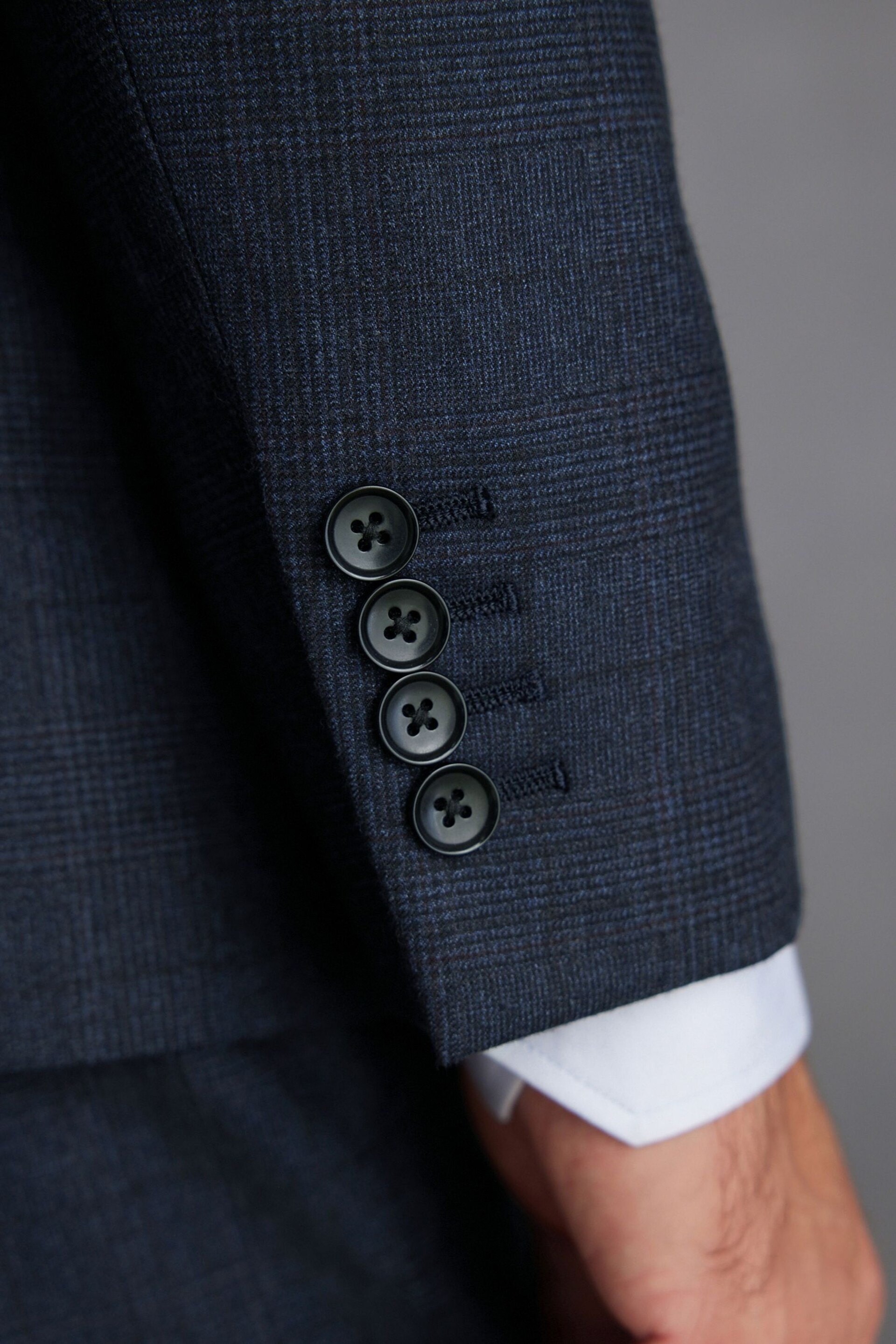 Navy Blue Slim Fit Signature Cerruti Wool Check Suit Jacket - Image 5 of 12