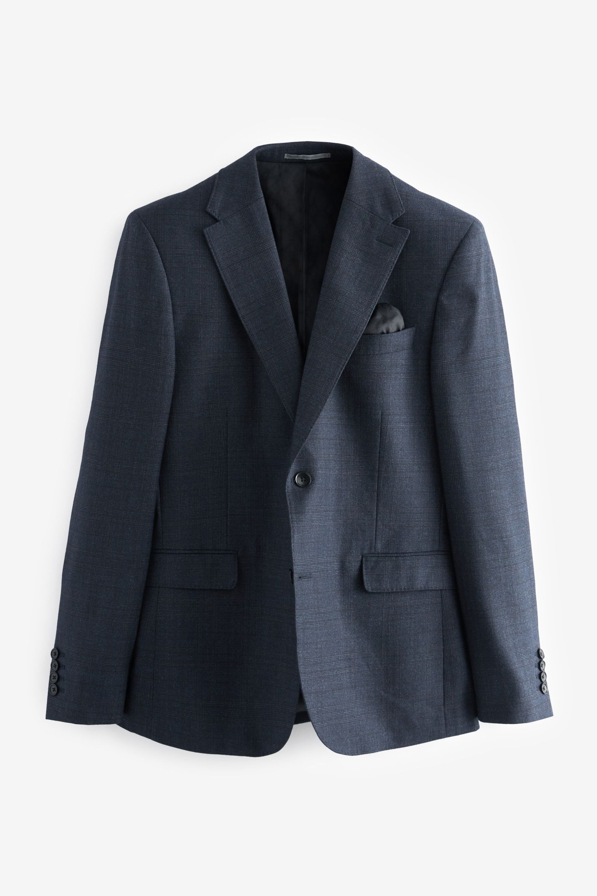 Navy Blue Slim Fit Signature Cerruti Wool Check Suit Jacket - Image 7 of 12