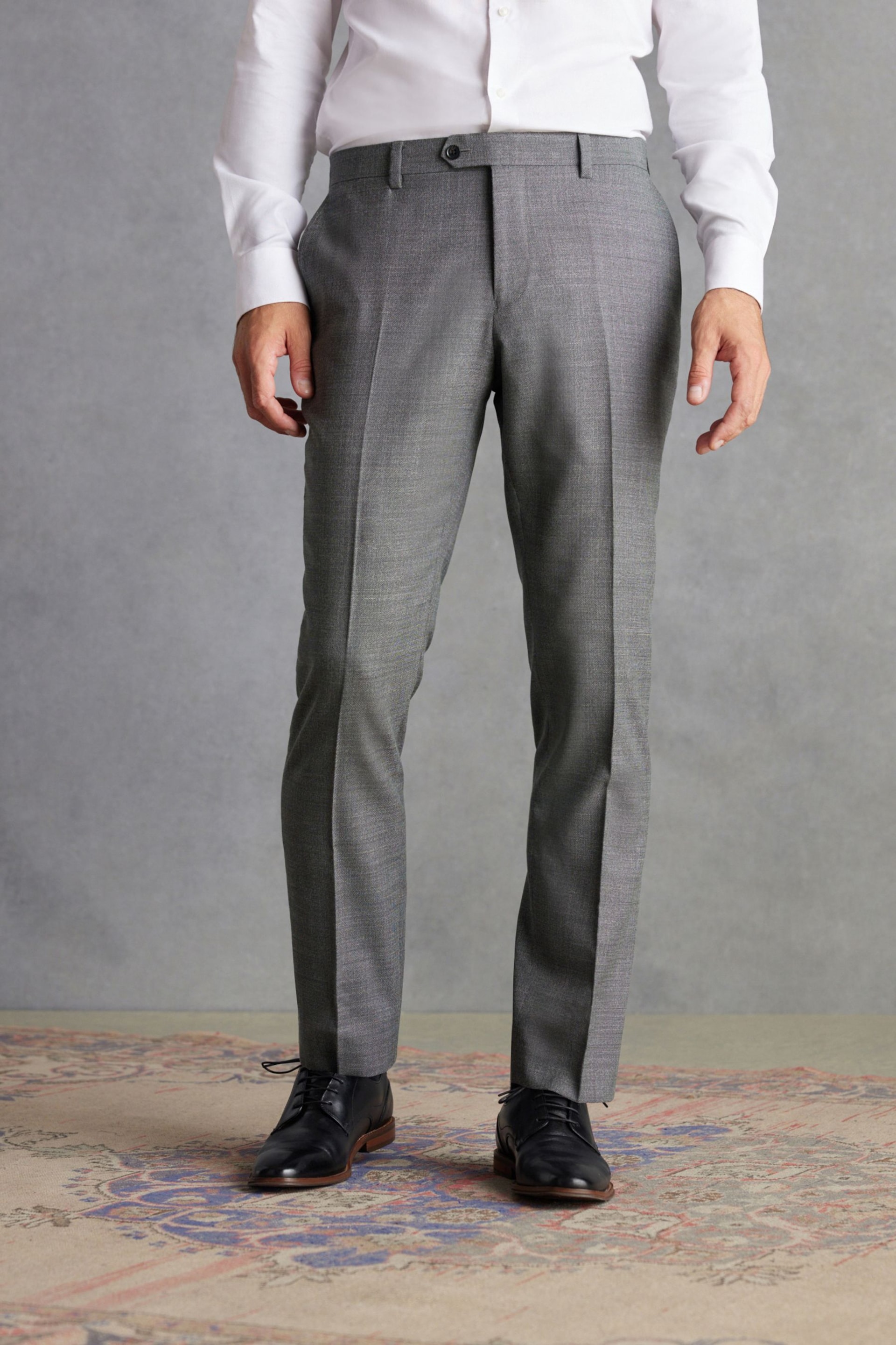 Grey Slim Fit Signature Marzotto Italian Fabric Textured Suit: Trousers - Image 1 of 11