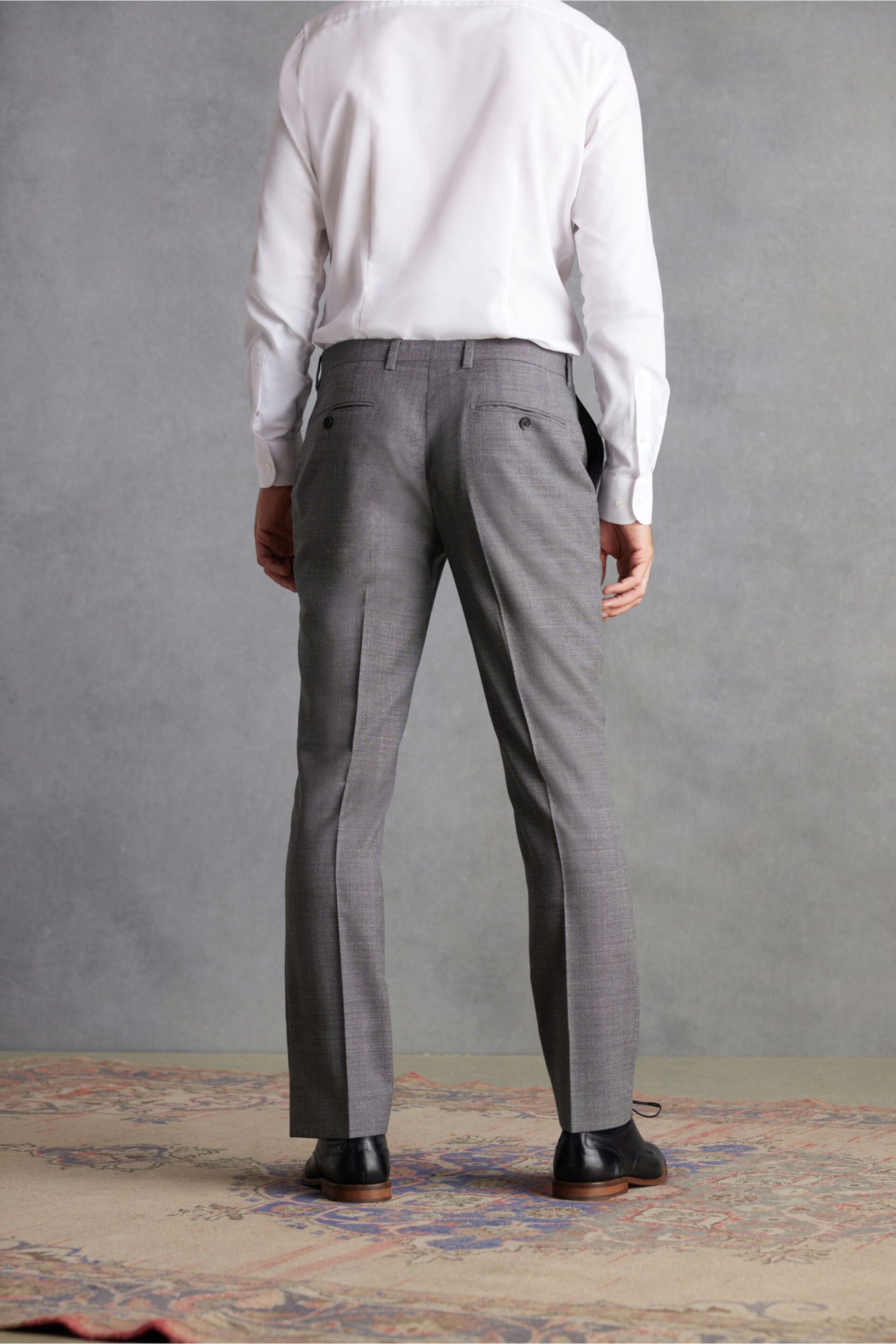Grey Slim Fit Signature Marzotto Italian Fabric Textured Suit: Trousers - Image 2 of 11