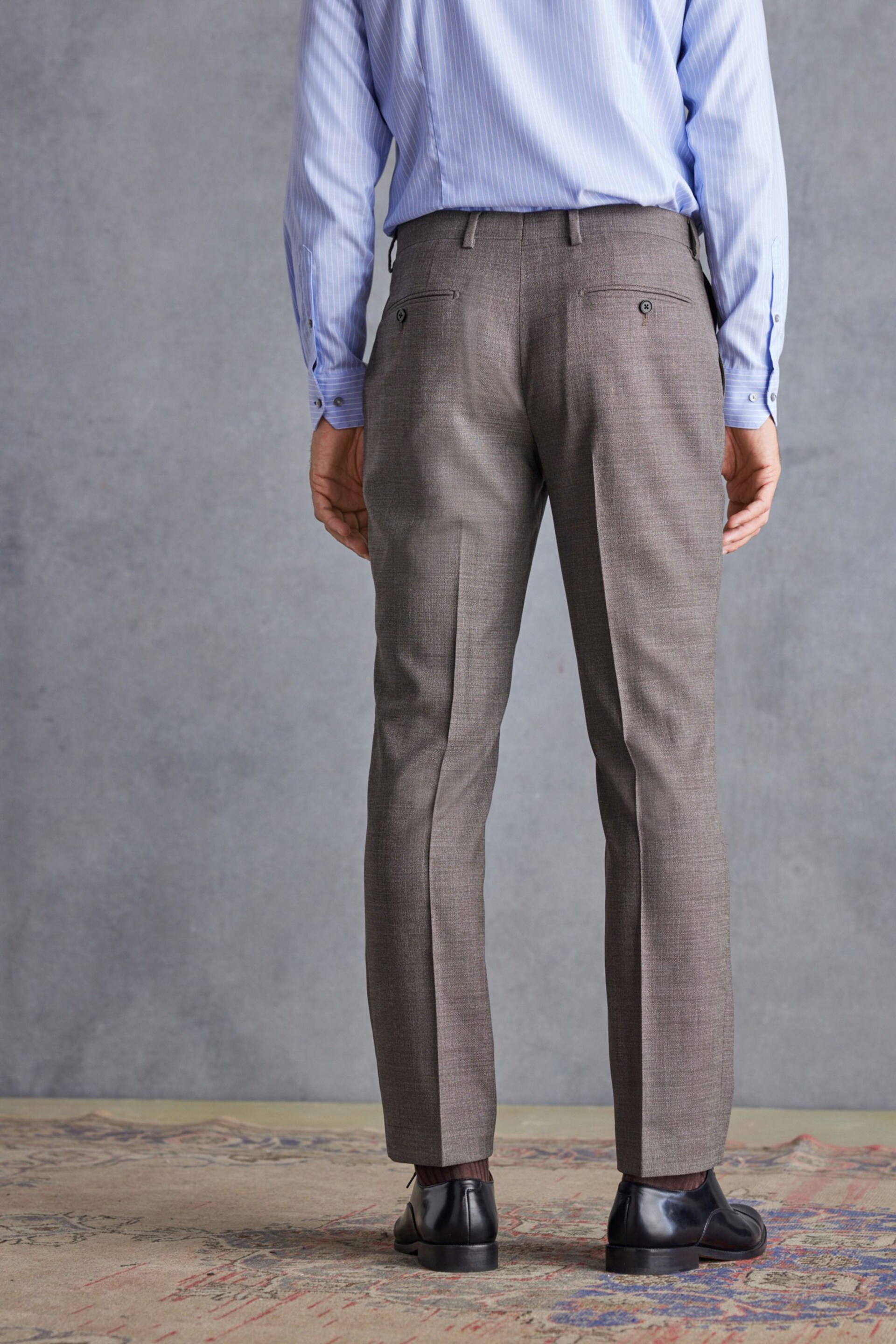 Taupe Slim Fit Signature Marzotto Italian Fabric Textured Suit: Trousers - Image 2 of 7