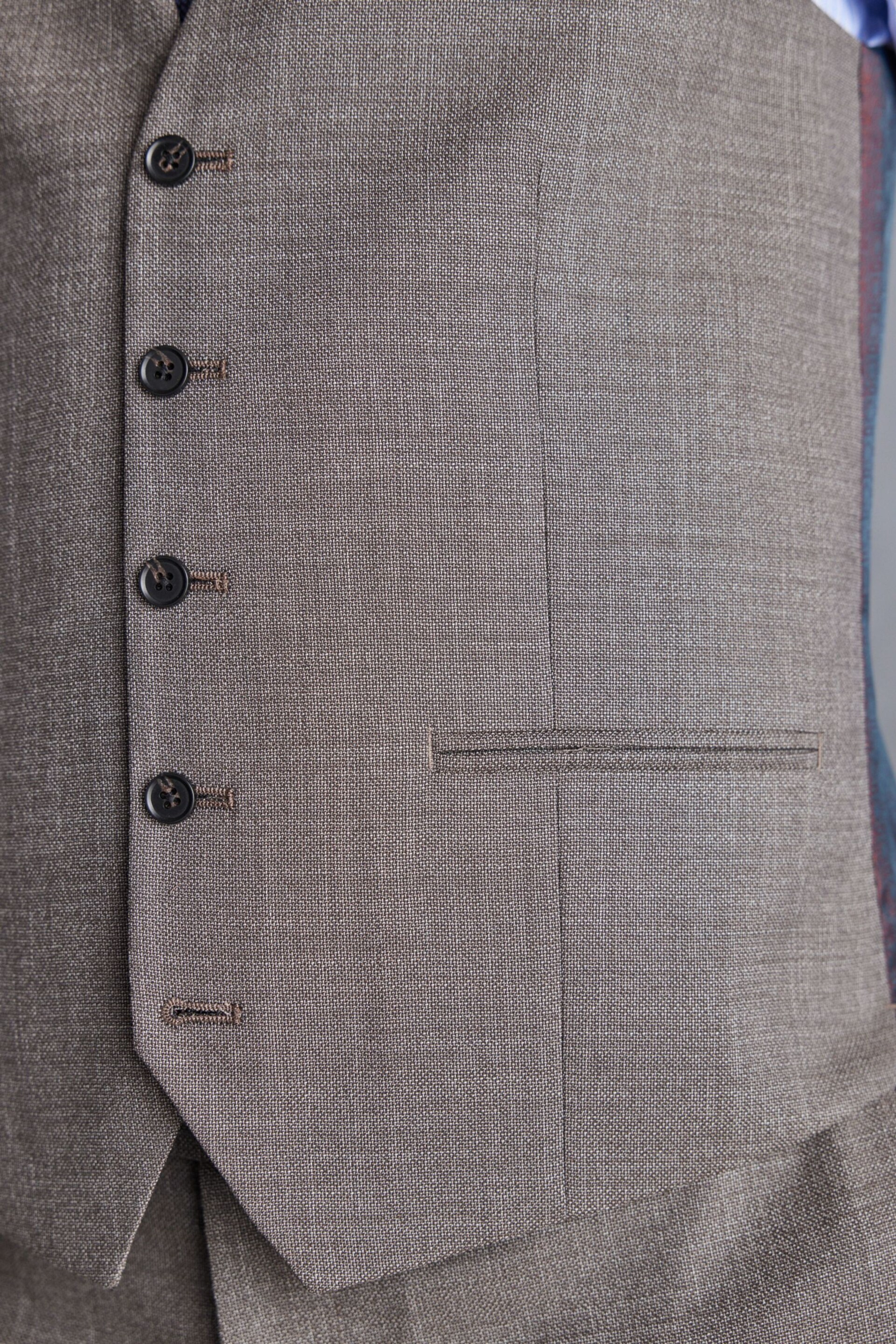 Taupe Slim Fit Signature Marzotto Italian Fabric Textured Waistcoat - Image 5 of 7