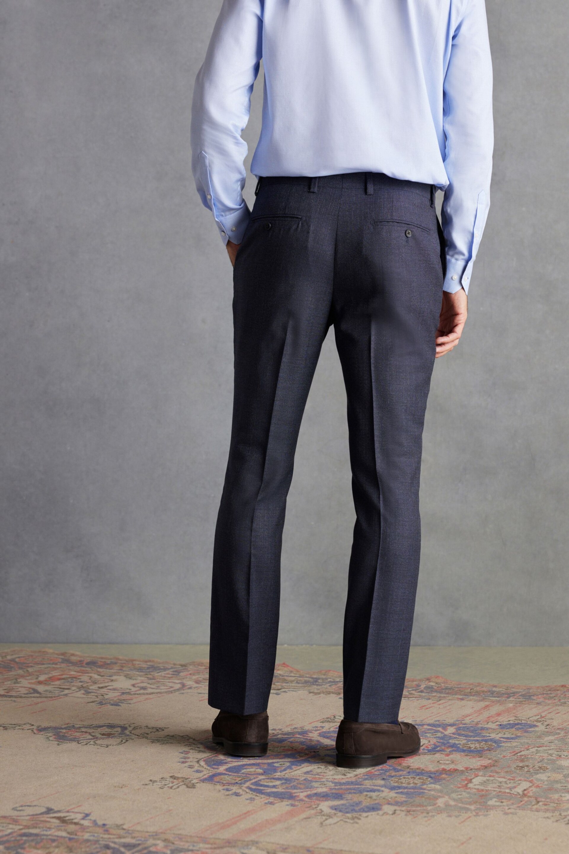 Navy Slim Fit Signature Marzotto Italian Fabric Textured Suit: Trousers - Image 4 of 11