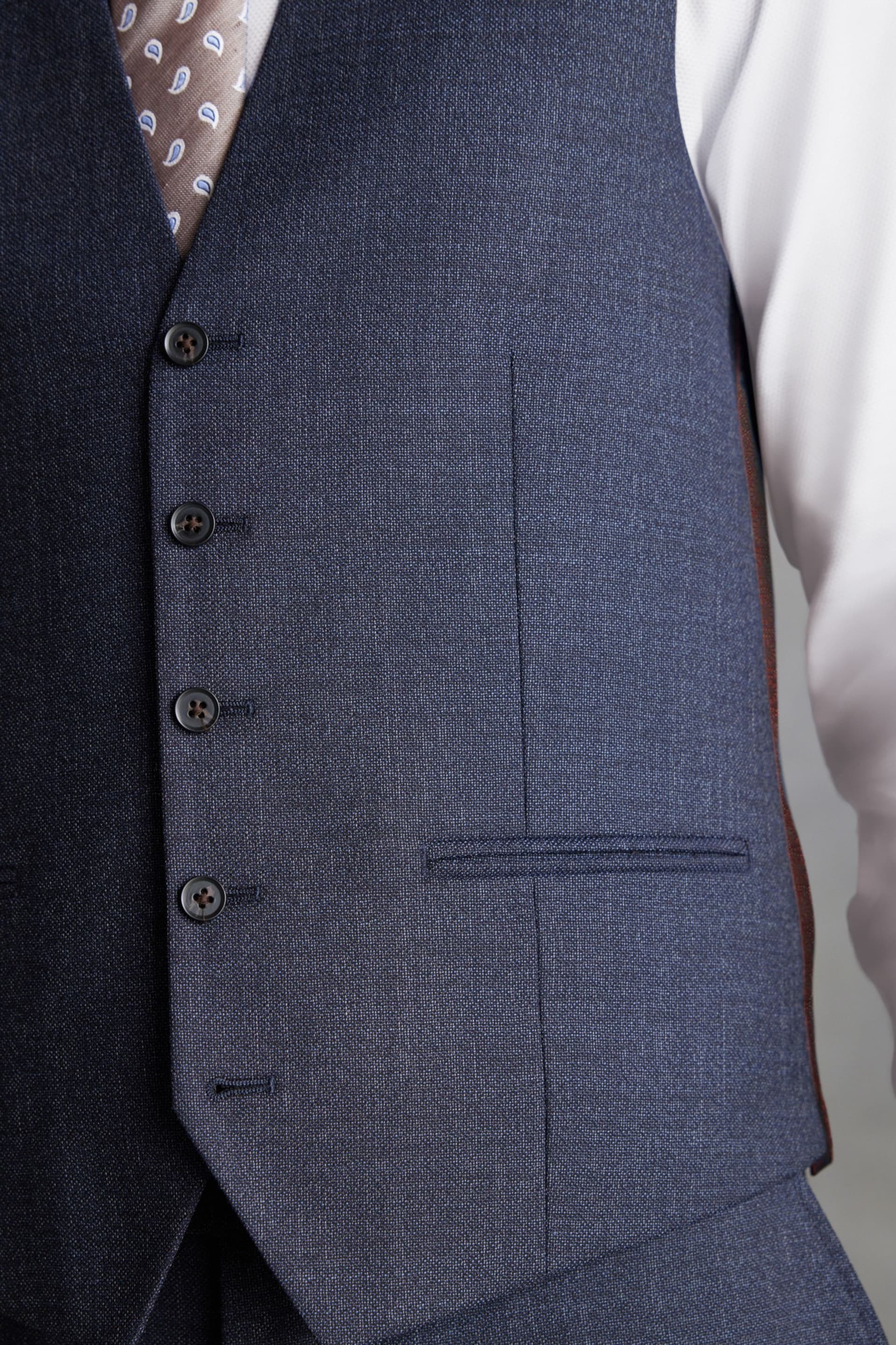 Navy Slim Fit Signature Marzotto Italian Fabric Textured Waistcoat - Image 5 of 11