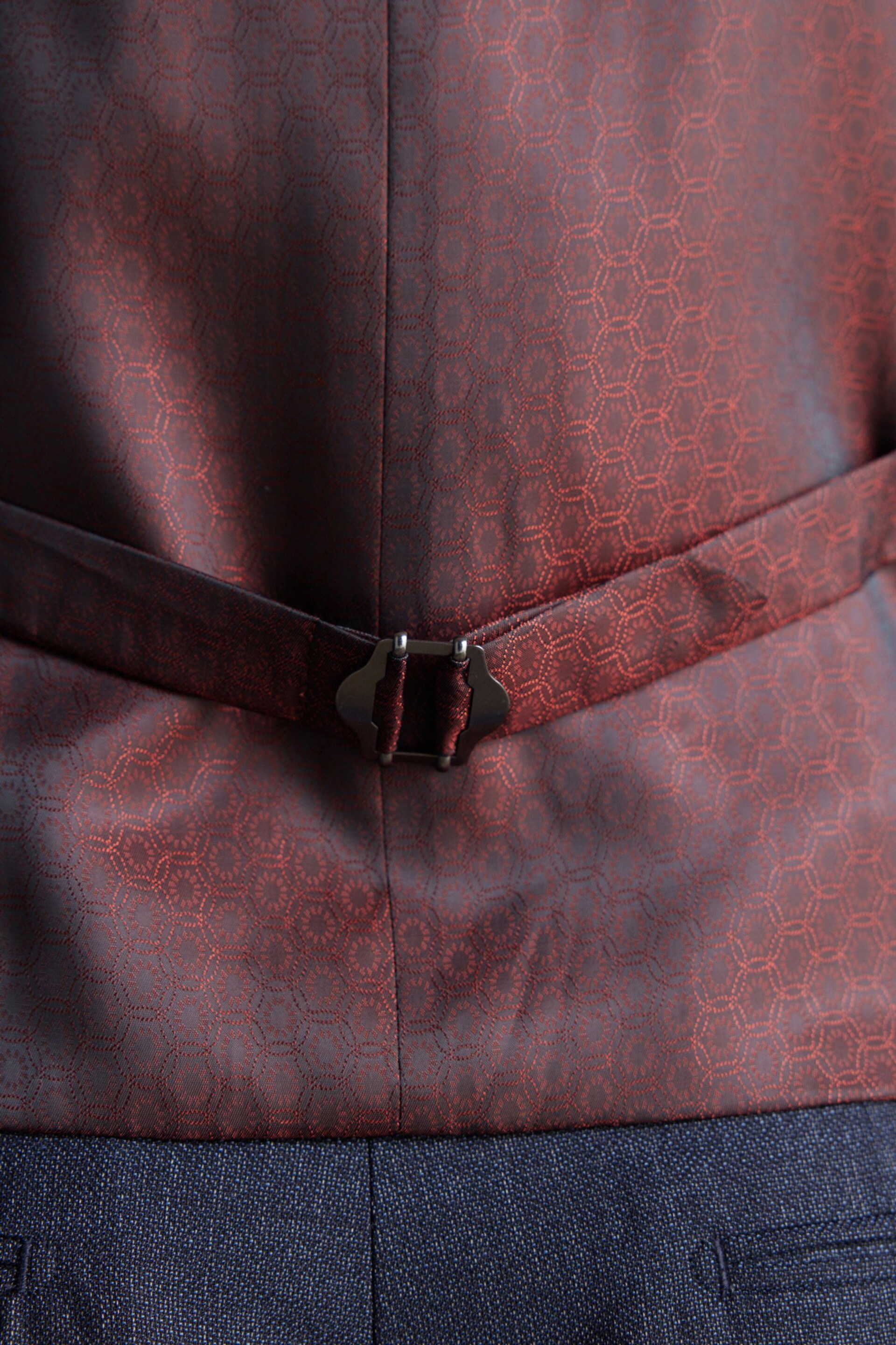 Navy Slim Fit Signature Marzotto Italian Fabric Textured Waistcoat - Image 9 of 11