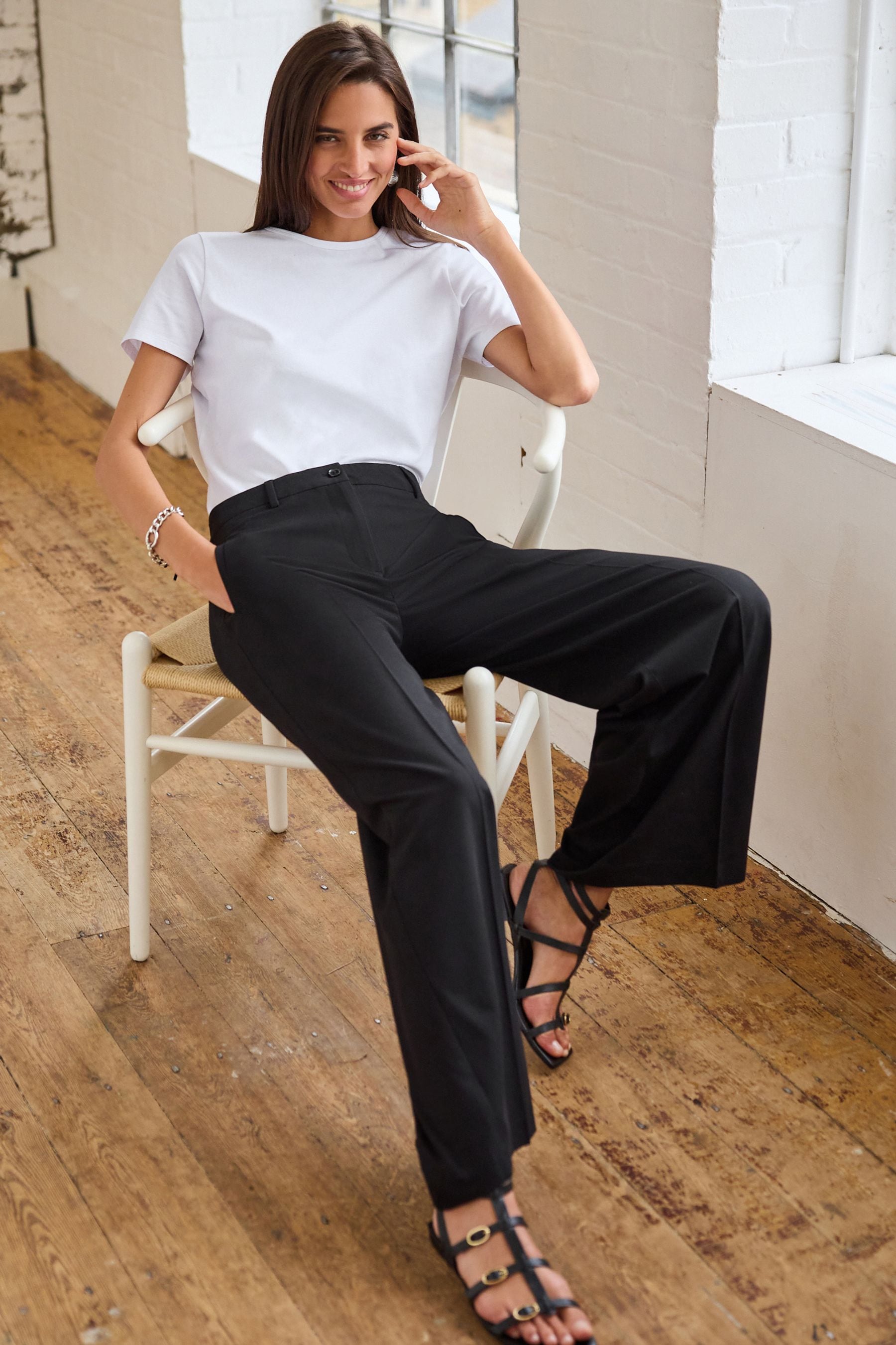 Buy Black Tailored Wide Trousers from Next Luxembourg