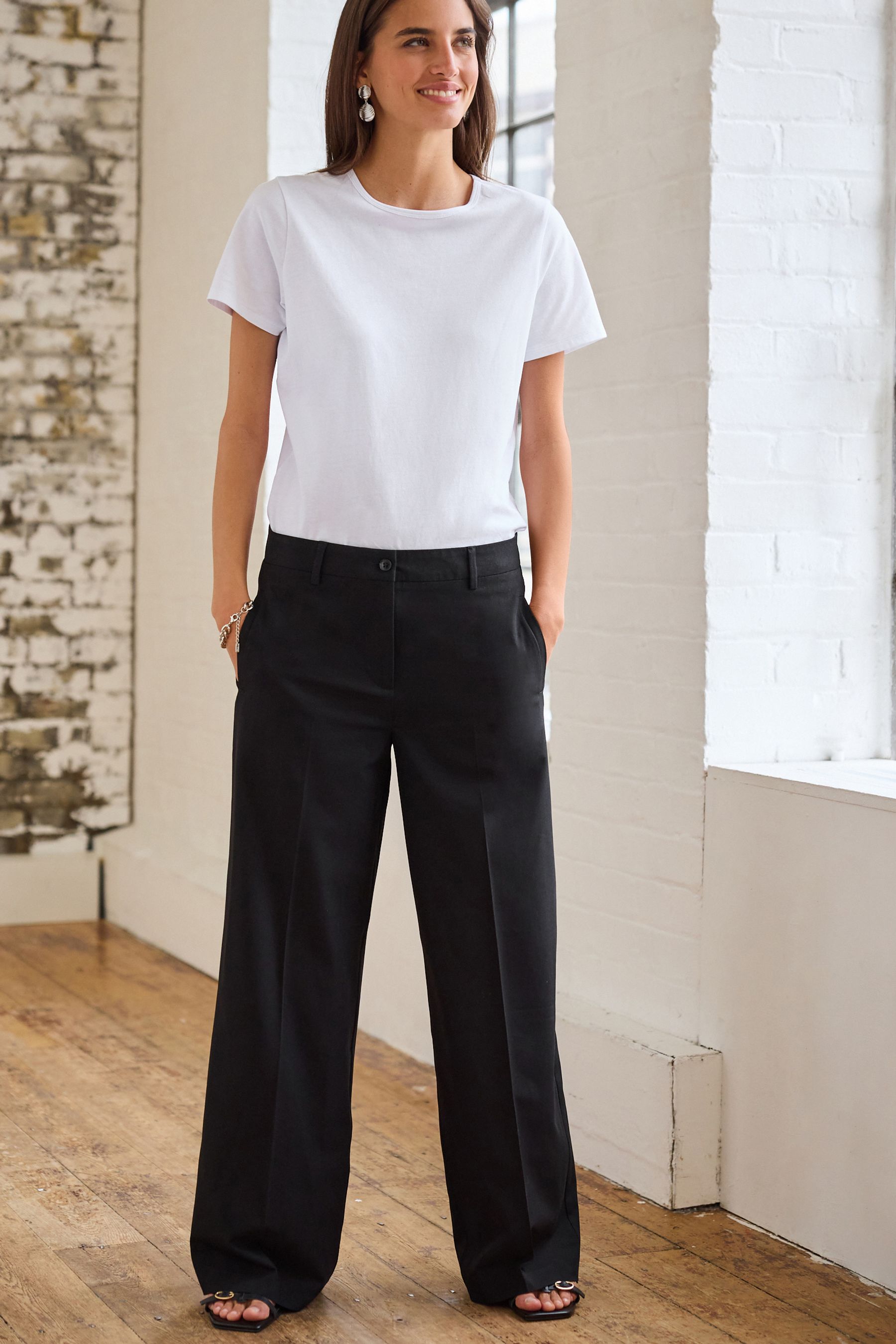 Buy Black Tailored Wide Trousers from Next Luxembourg