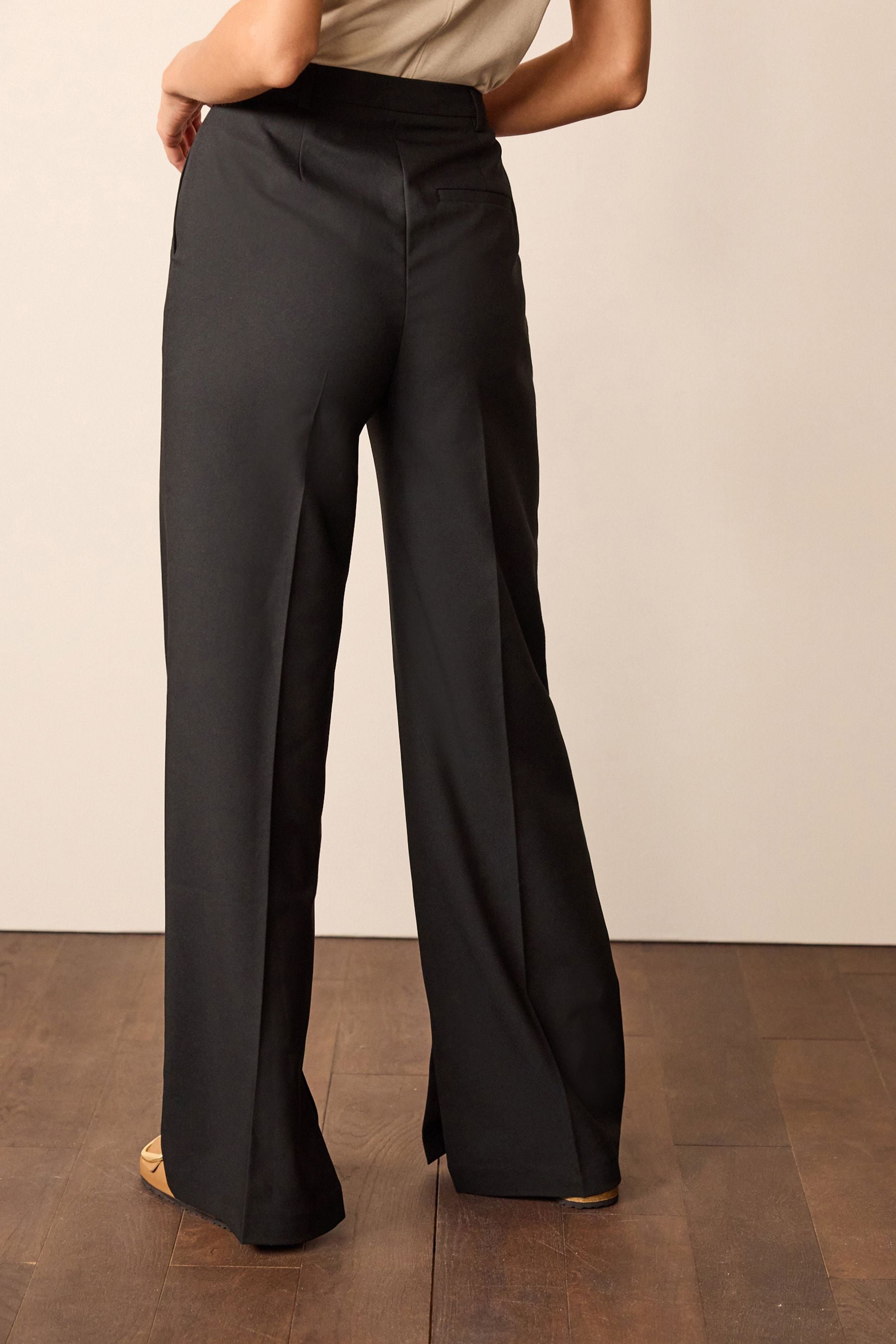 Buy Black Tailored Stretch Wide Leg Trousers from Next Luxembourg