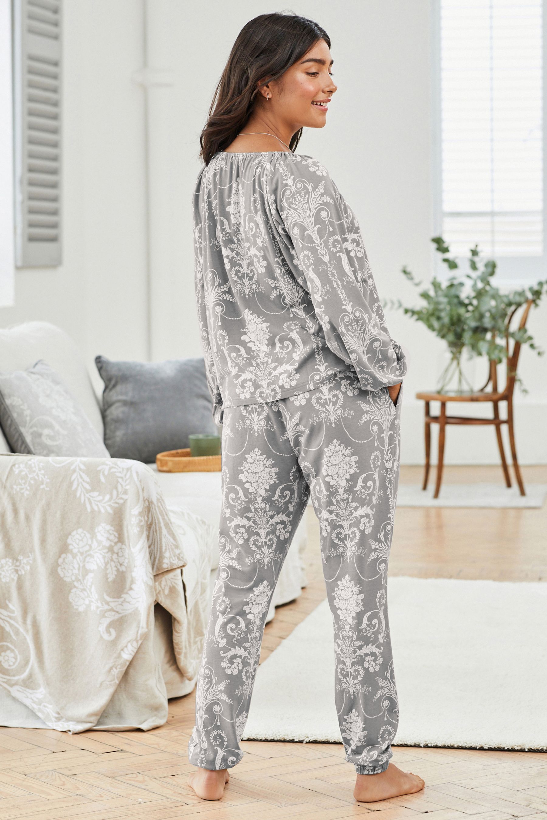 Buy Laura Ashley Grey Josette Print 100 Cotton Pyjamas from Next Netherlands