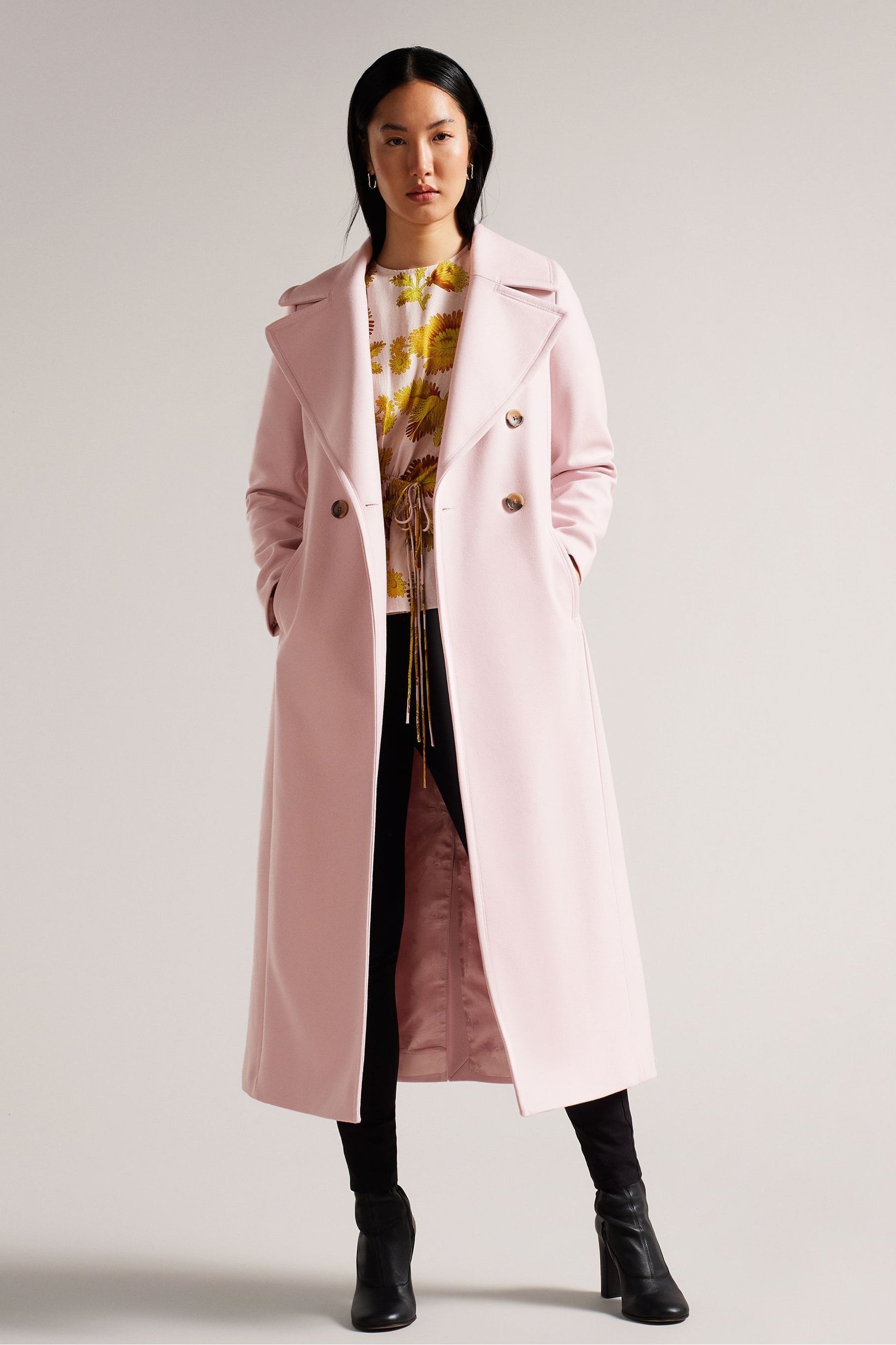 Pink wool pea coat deals