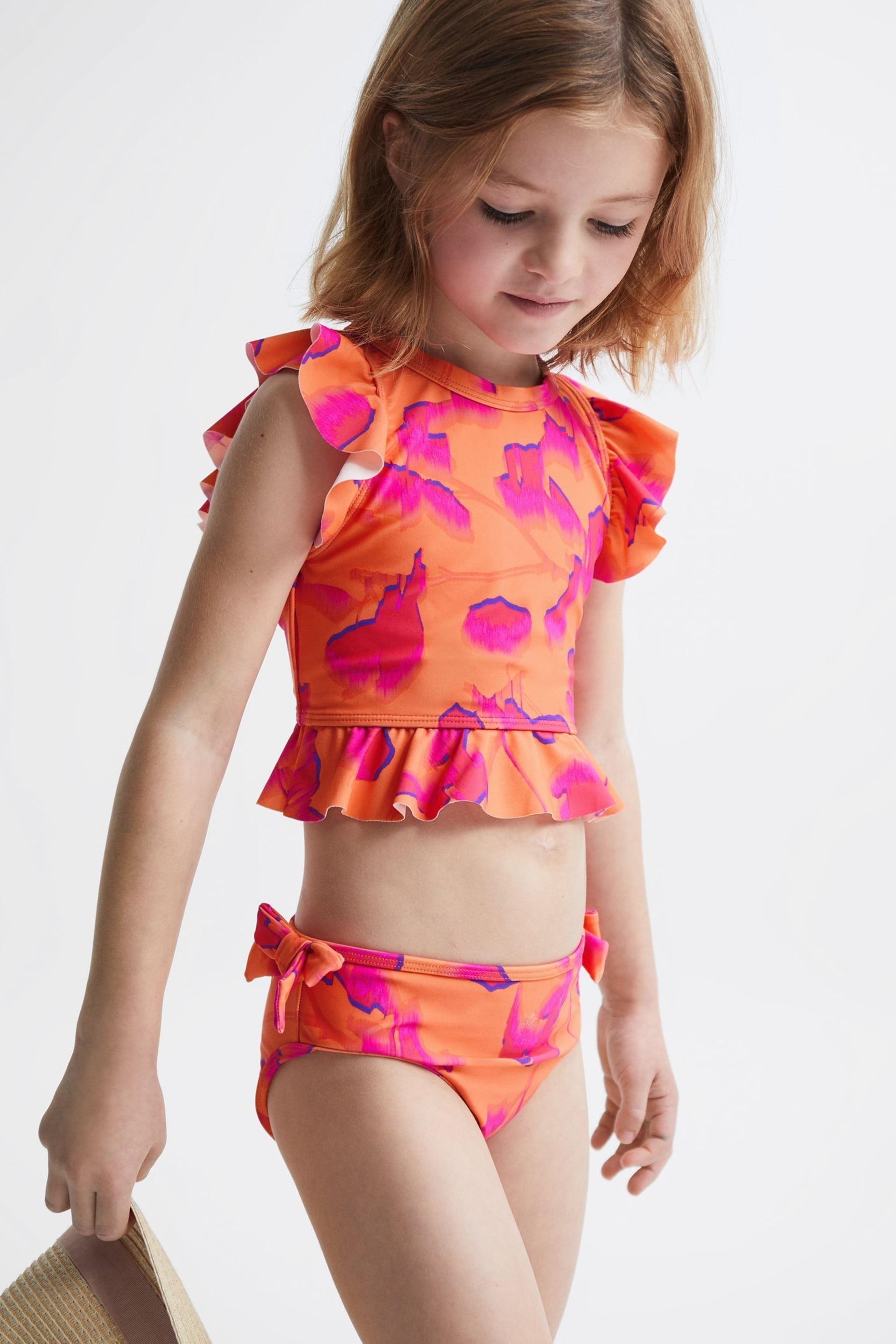 Reiss Orange Print Lilly Junior Floral Bikini Set - Image 1 of 5