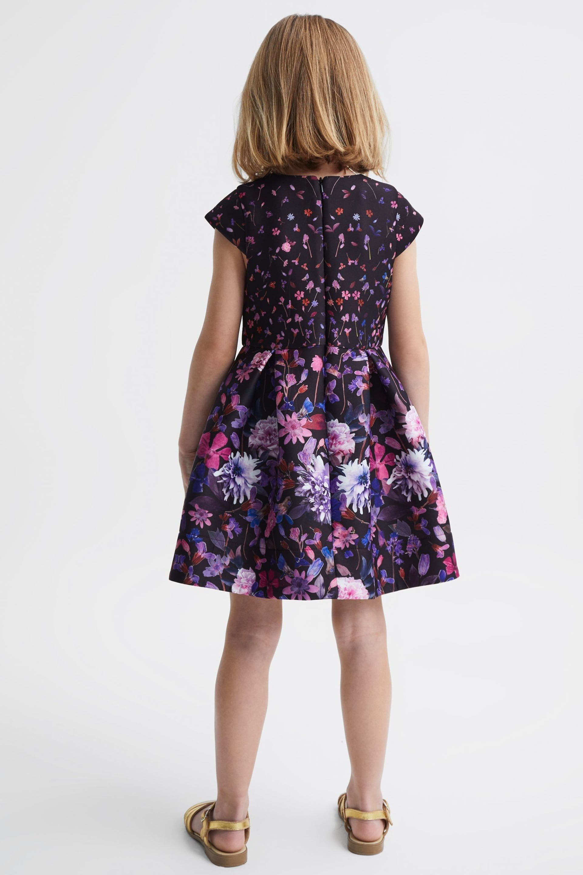 Reiss Purple Serafina Junior Scuba Floral Printed Dress - Image 5 of 5