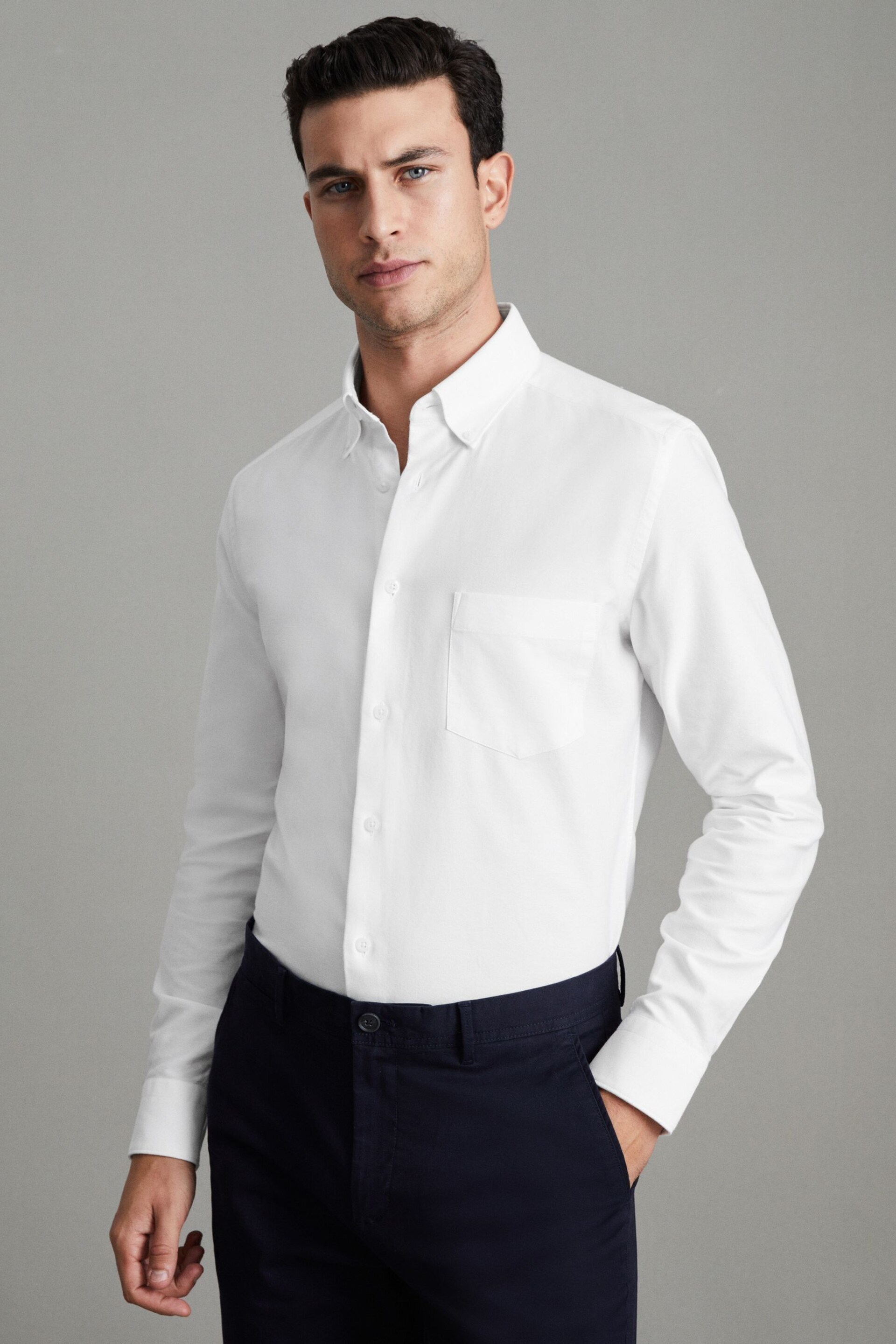 Reiss White Greenwich Slim Fit Cotton Oxford Shirt - Image 1 of 6