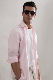 Reiss Soft Pink Ruban Linen Button-Through Shirt - Image 1 of 5