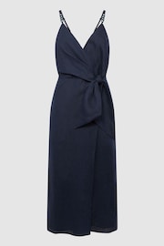 Reiss Navy Esme Linen Side Tie Midi Dress - Image 2 of 6