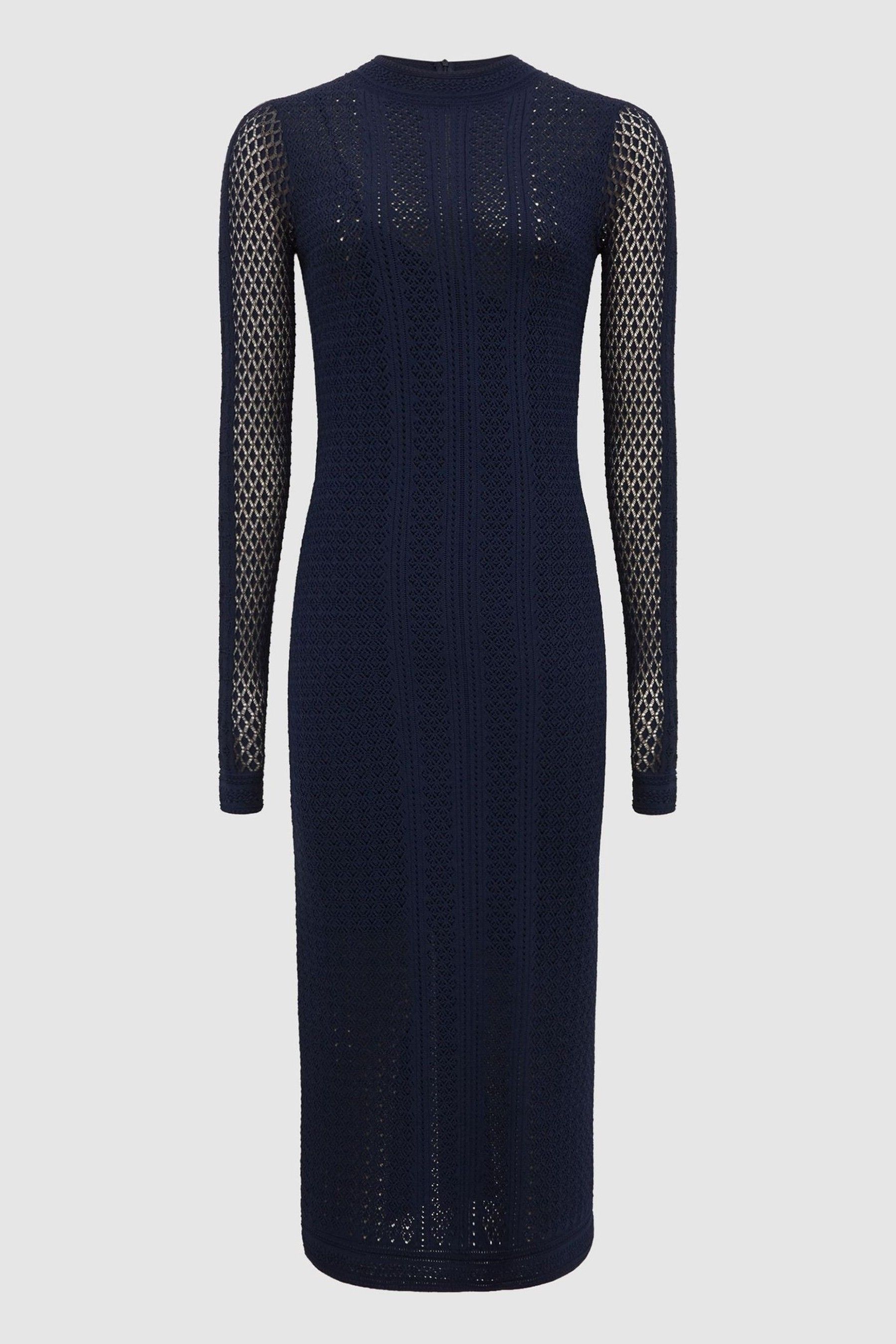 Reiss Navy Lilibet Knitted Bodycon Midi Dress