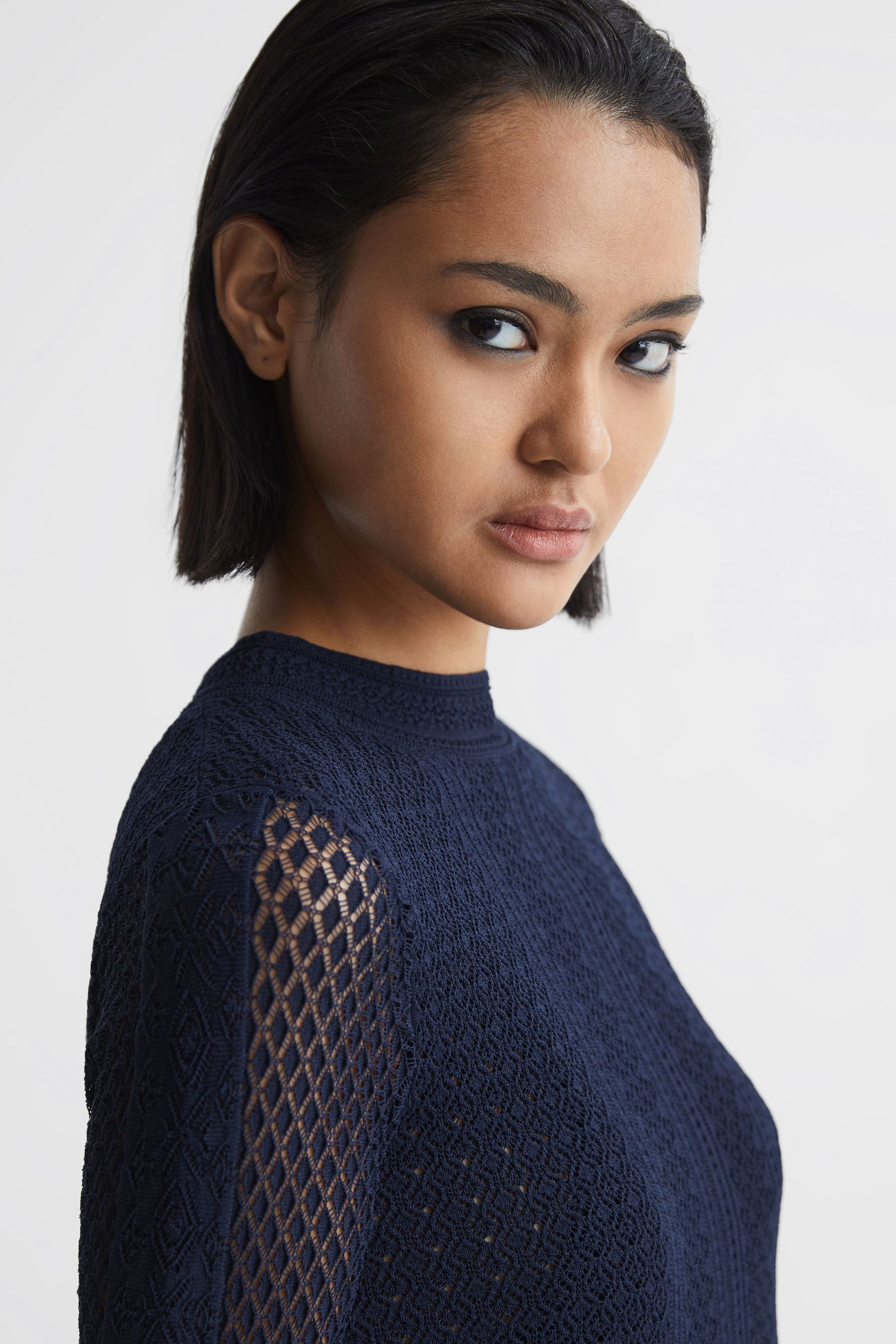 Reiss Navy Lilibet Knitted Bodycon Midi Dress