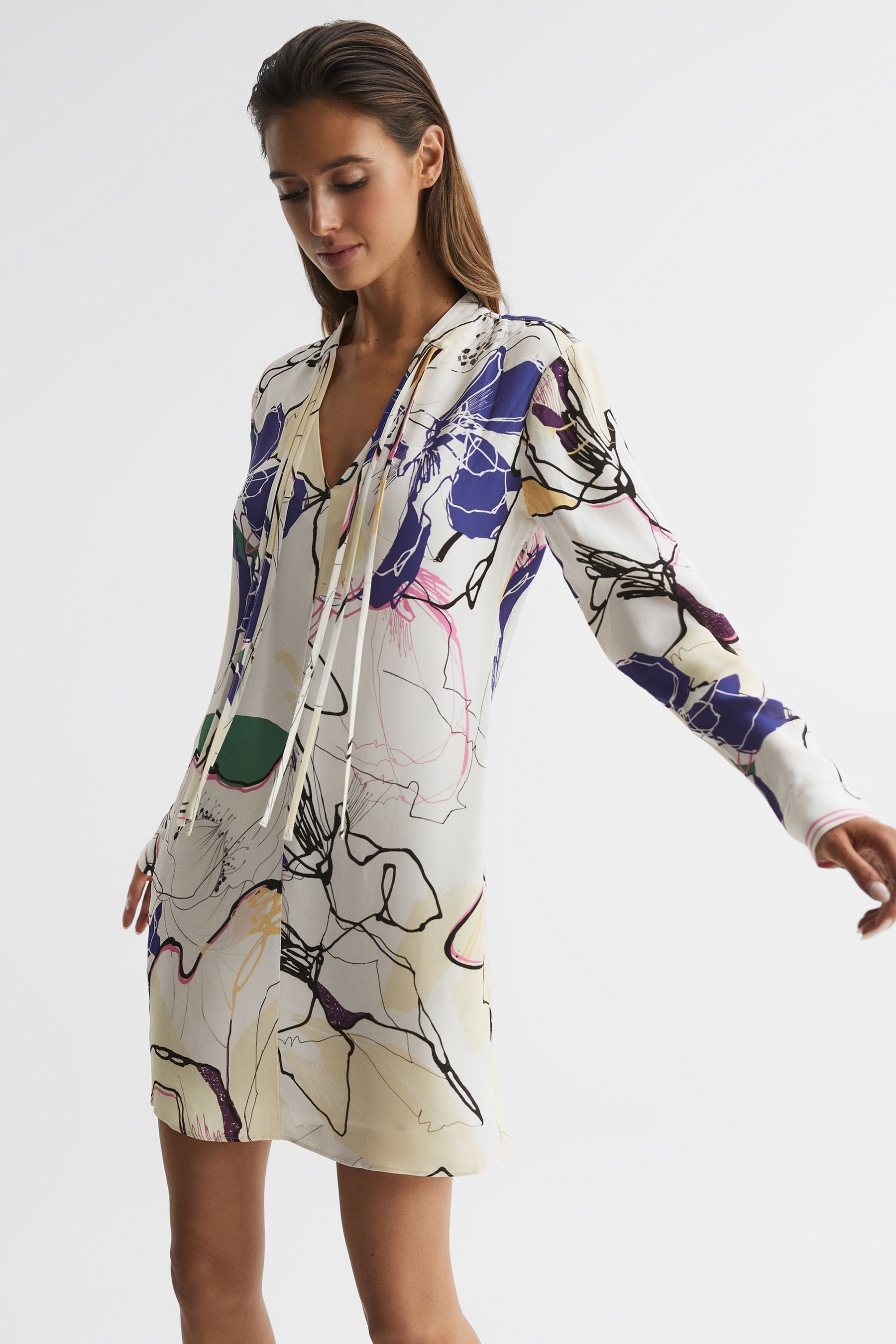 Buy Reiss Ivory Margarite Printed Shift Dress from Next Luxembourg