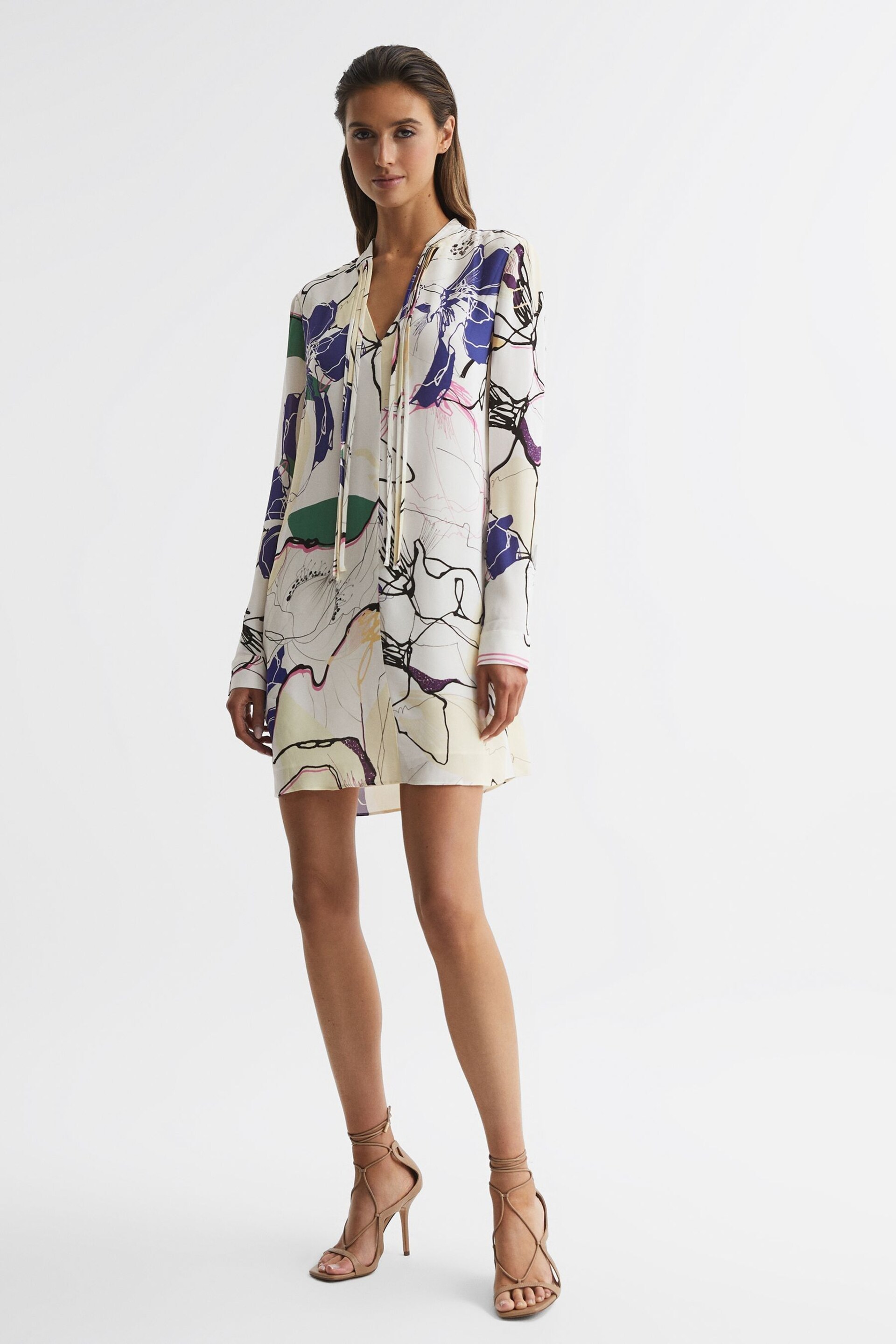 Reiss Ivory Margarite Printed Shift Dress - Image 3 of 5