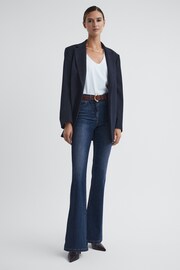 Reiss Mid Blue Beau Petite High Rise Skinny Flared Jeans - Image 1 of 6