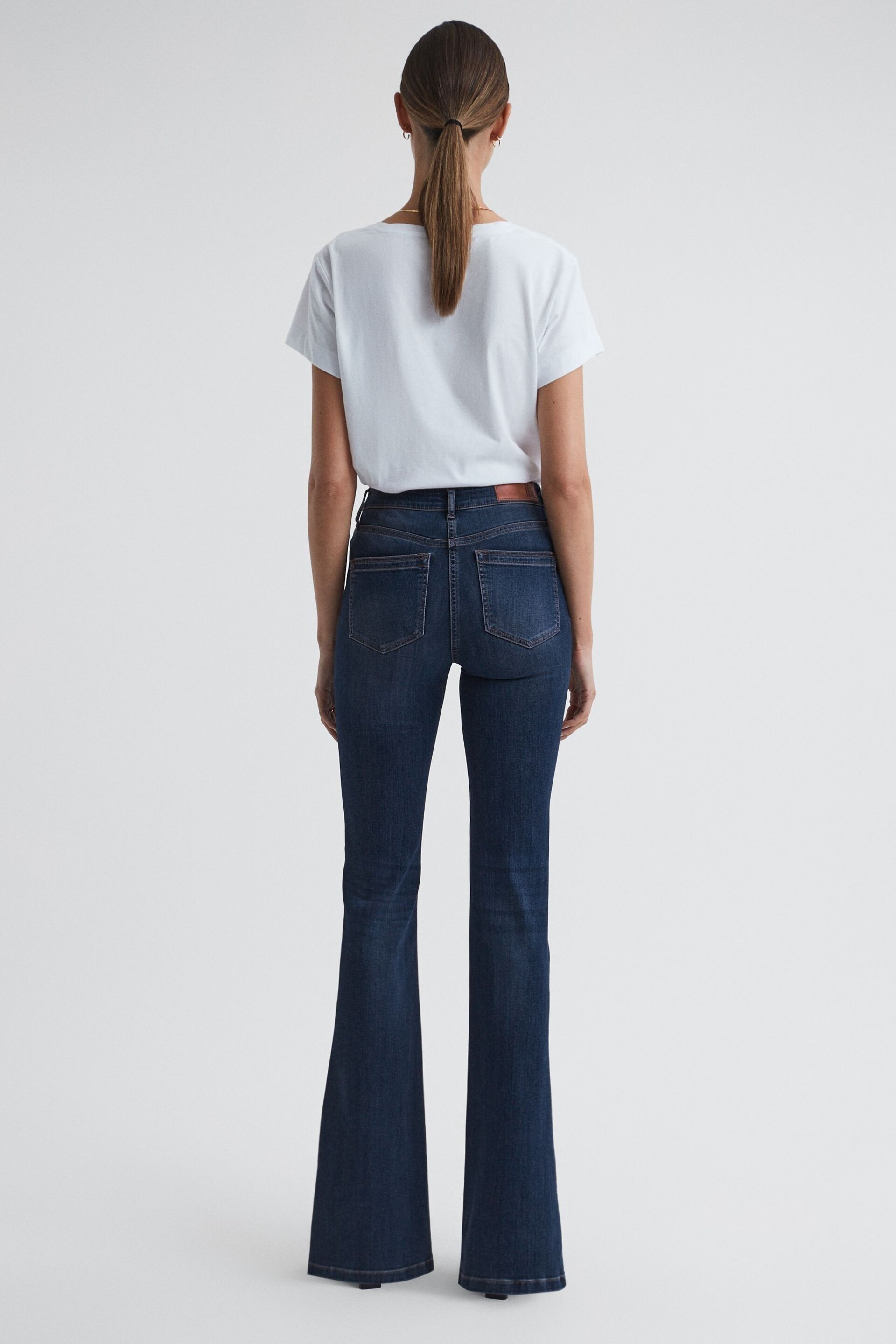 Reiss Mid Blue Beau Petite High Rise Skinny Flared Jeans - Image 5 of 6