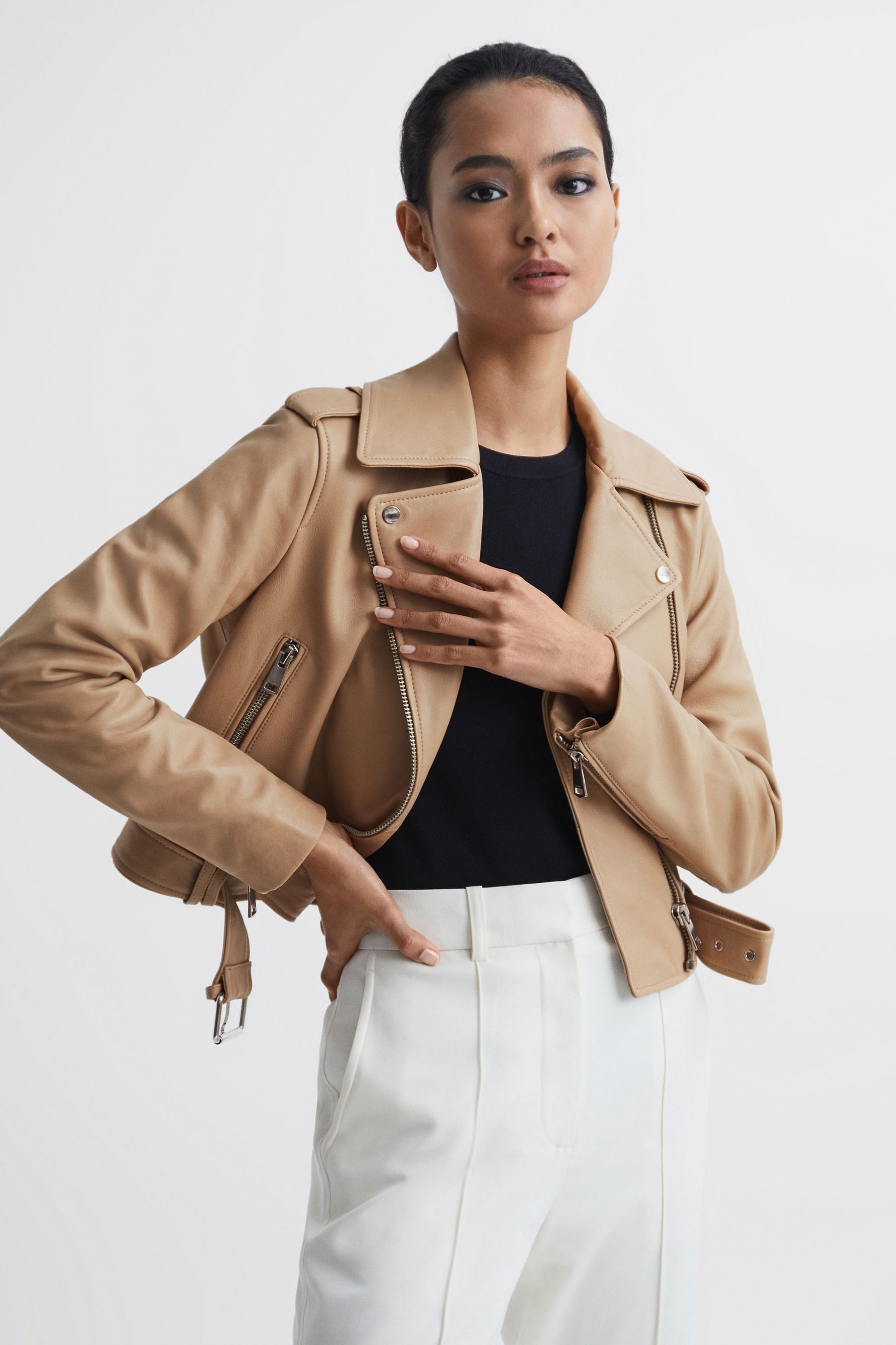 Reiss leather biker jacket on sale