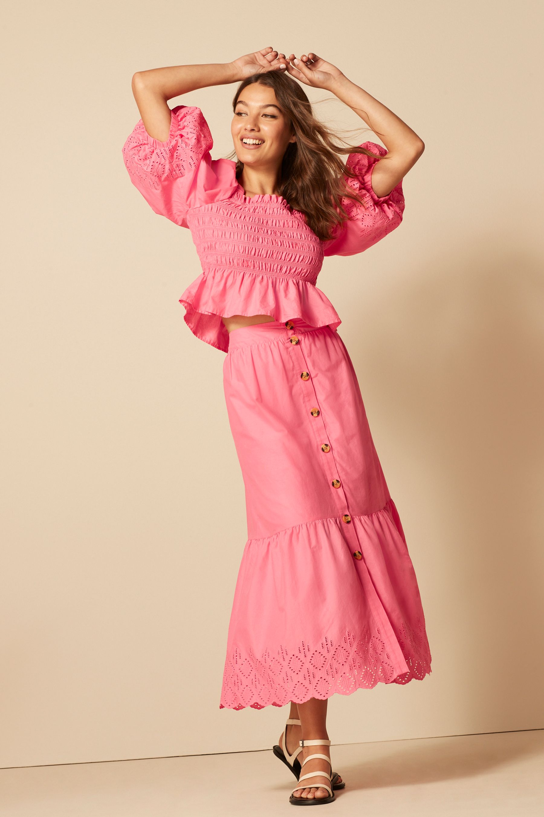 Jupe mi longue rose store