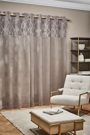 Mink Natural Velvet Pleated Panel Lined Eyelet Curtains - Image 2 of 5