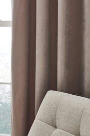 Mink Natural Velvet Pleated Panel Lined Eyelet Curtains - Image 3 of 5
