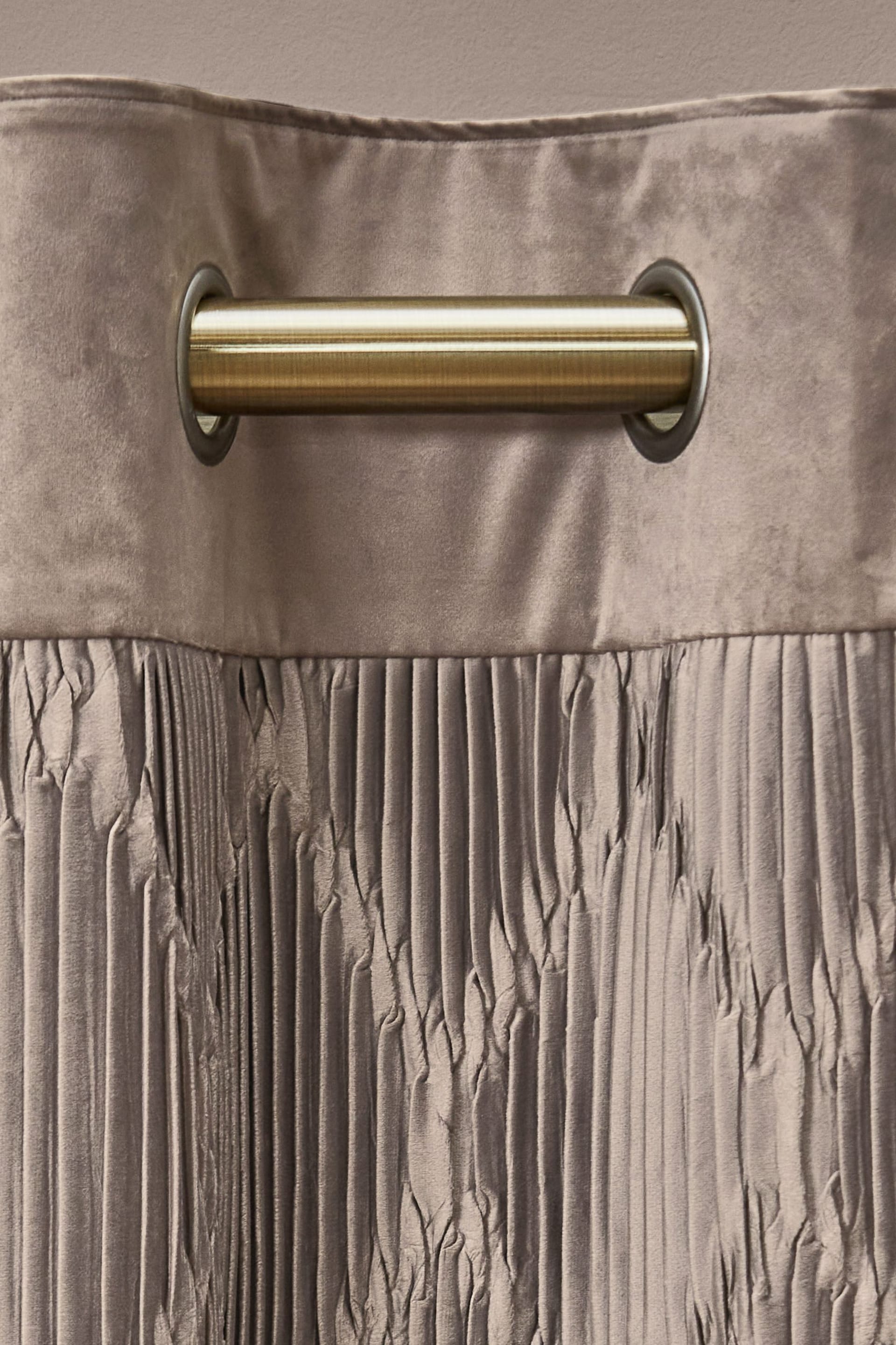 Mink Natural Velvet Pleated Panel Lined Eyelet Curtains - Image 4 of 5