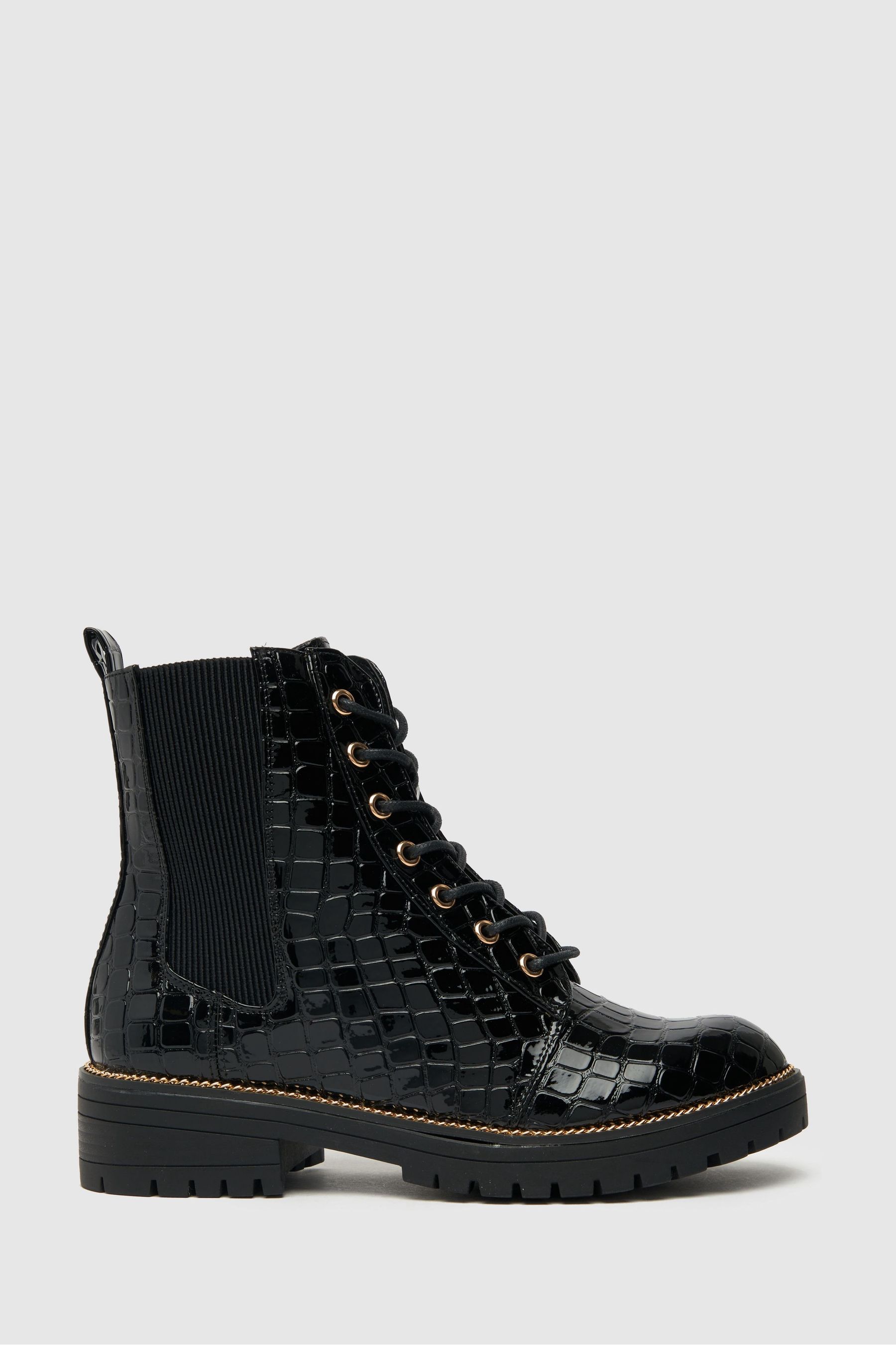 Buy Schuh Ainsley Croc Effect Detail Lace Black Boots from the Next UK online shop