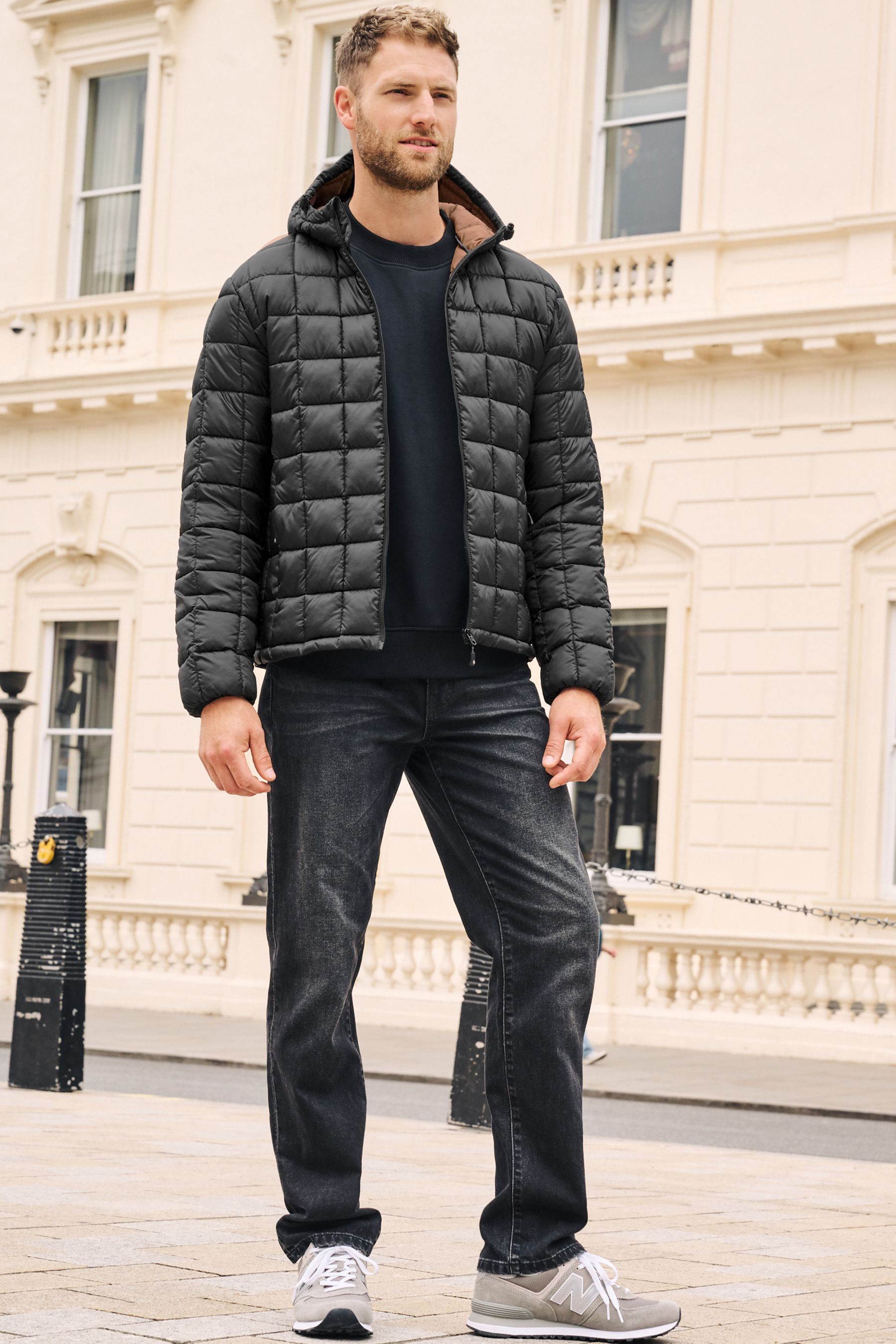 Black Shower Resistant Lightweight Square Quilted Jacket