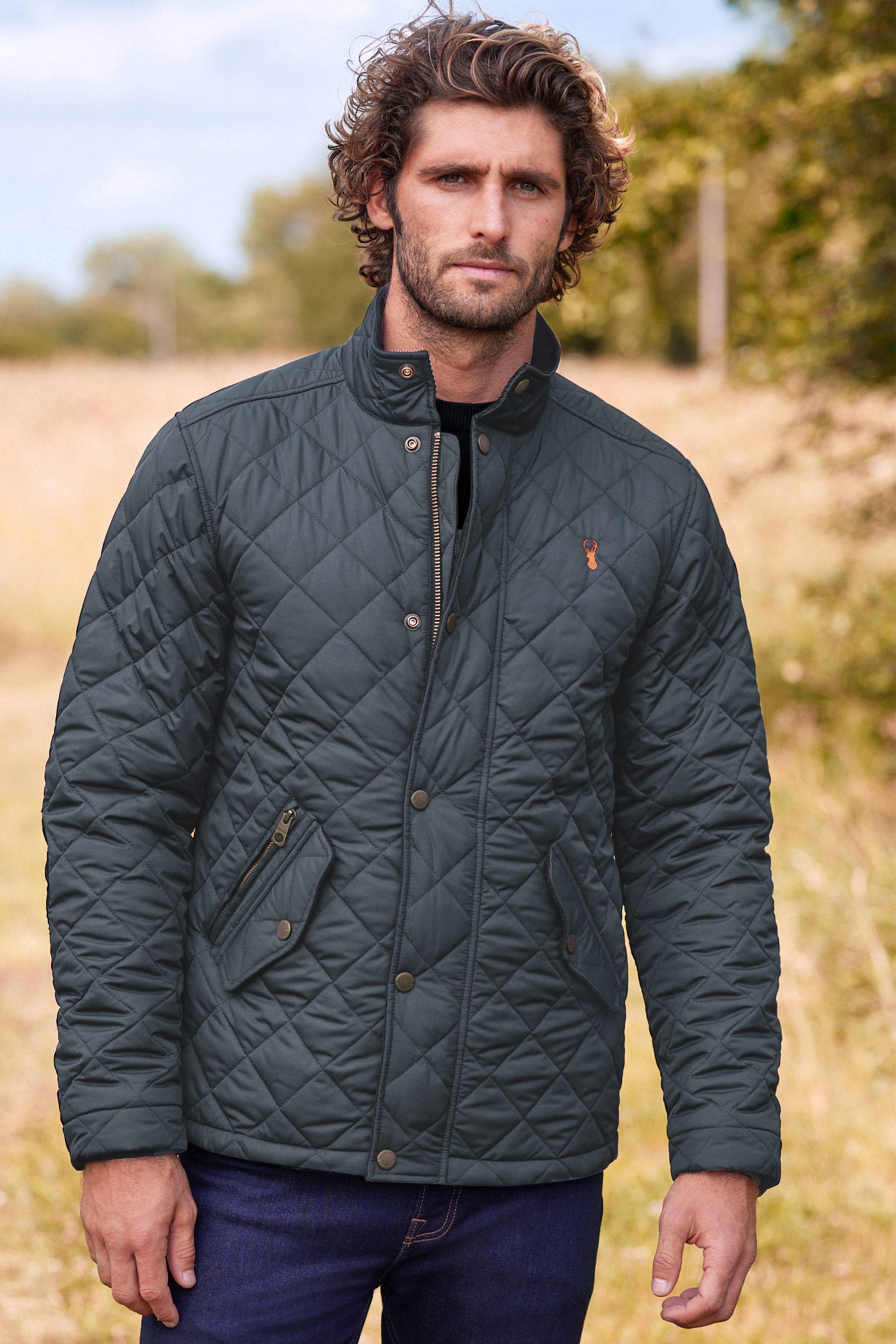 Buy Navy Blue Diamond Quilt Corduroy Collared Funnel Jacket from Next Luxembourg
