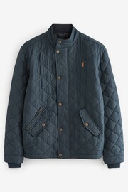 Navy Blue Diamond Quilt Corduroy Collared Funnel Jacket - Image 8 of 14
