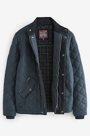 Navy Blue Diamond Quilt Corduroy Collared Funnel Jacket - Image 9 of 14