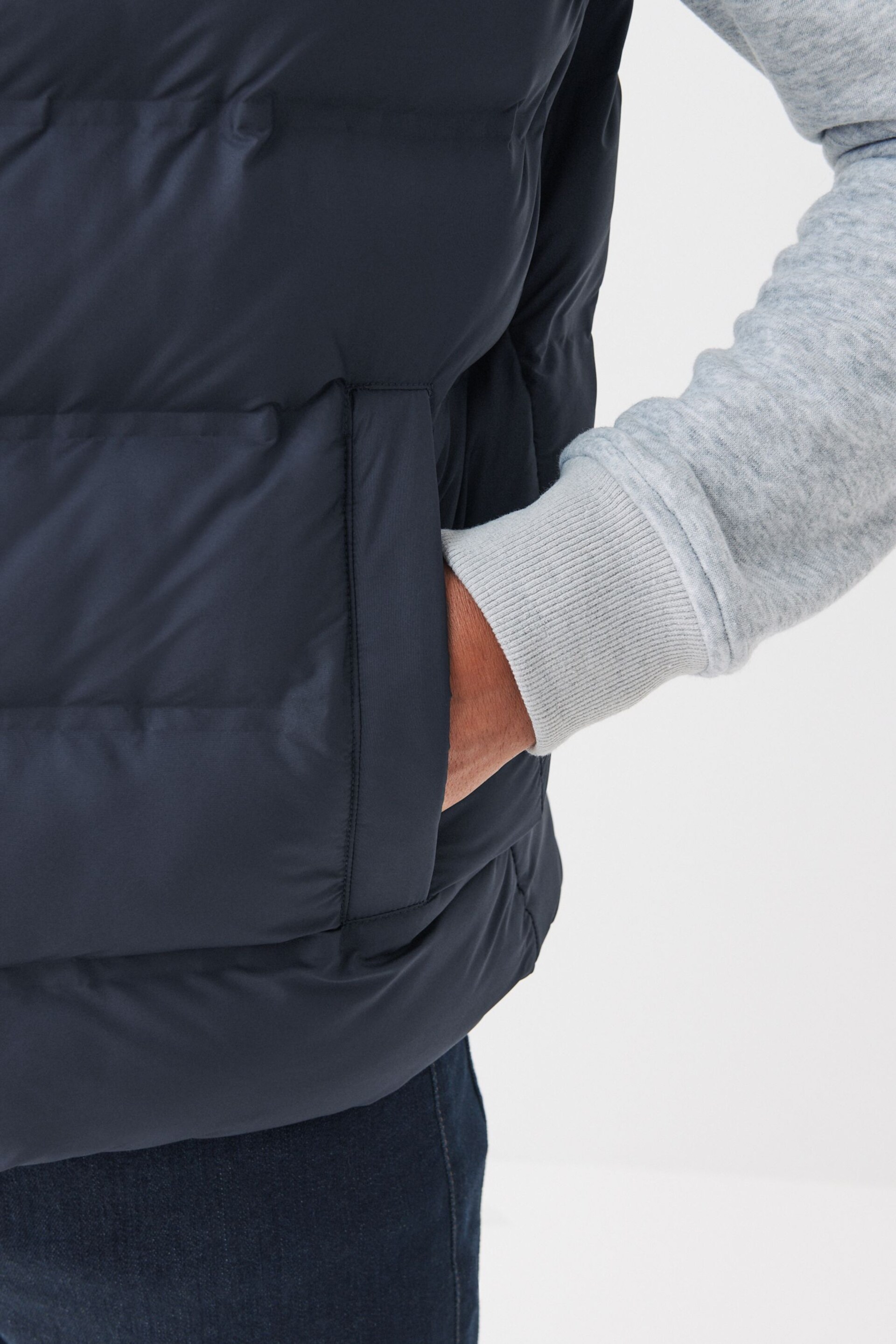 Navy Blue/Grey Jersey Sleeve Puffer Jacket - Image 6 of 12