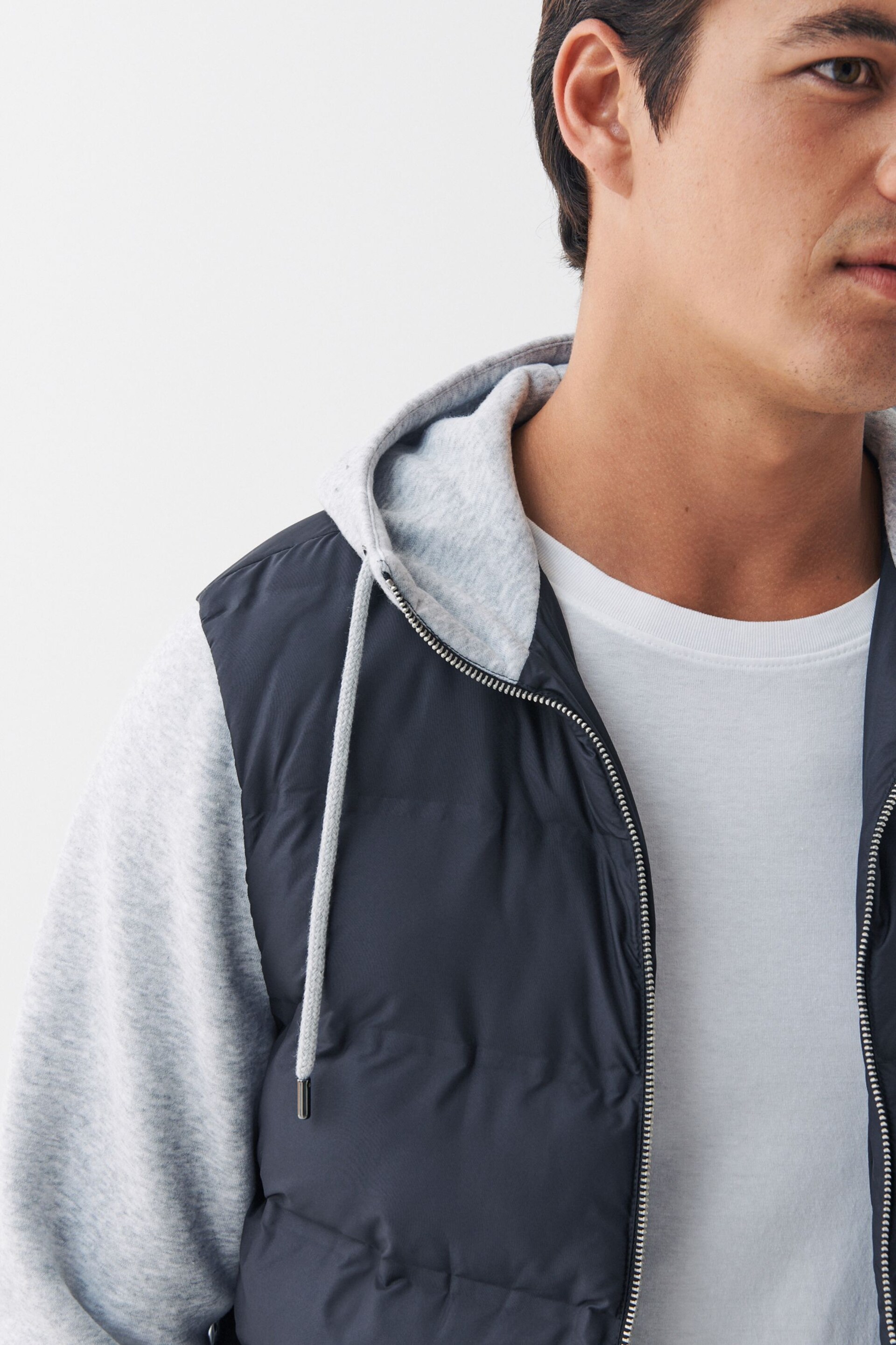 Navy Blue/Grey Jersey Sleeve Puffer Jacket - Image 7 of 12