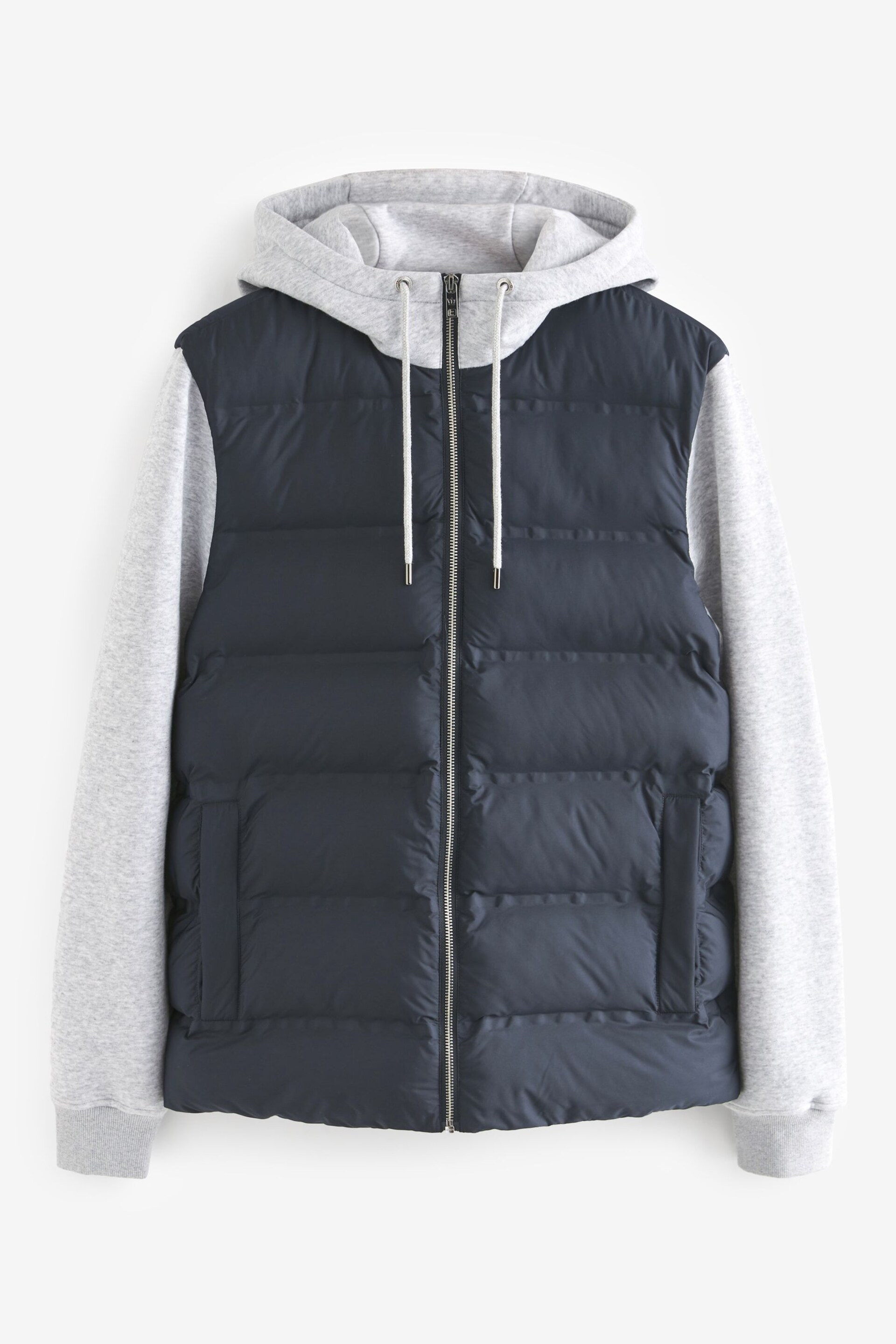 Navy Blue/Grey Jersey Sleeve Puffer Jacket - Image 8 of 12