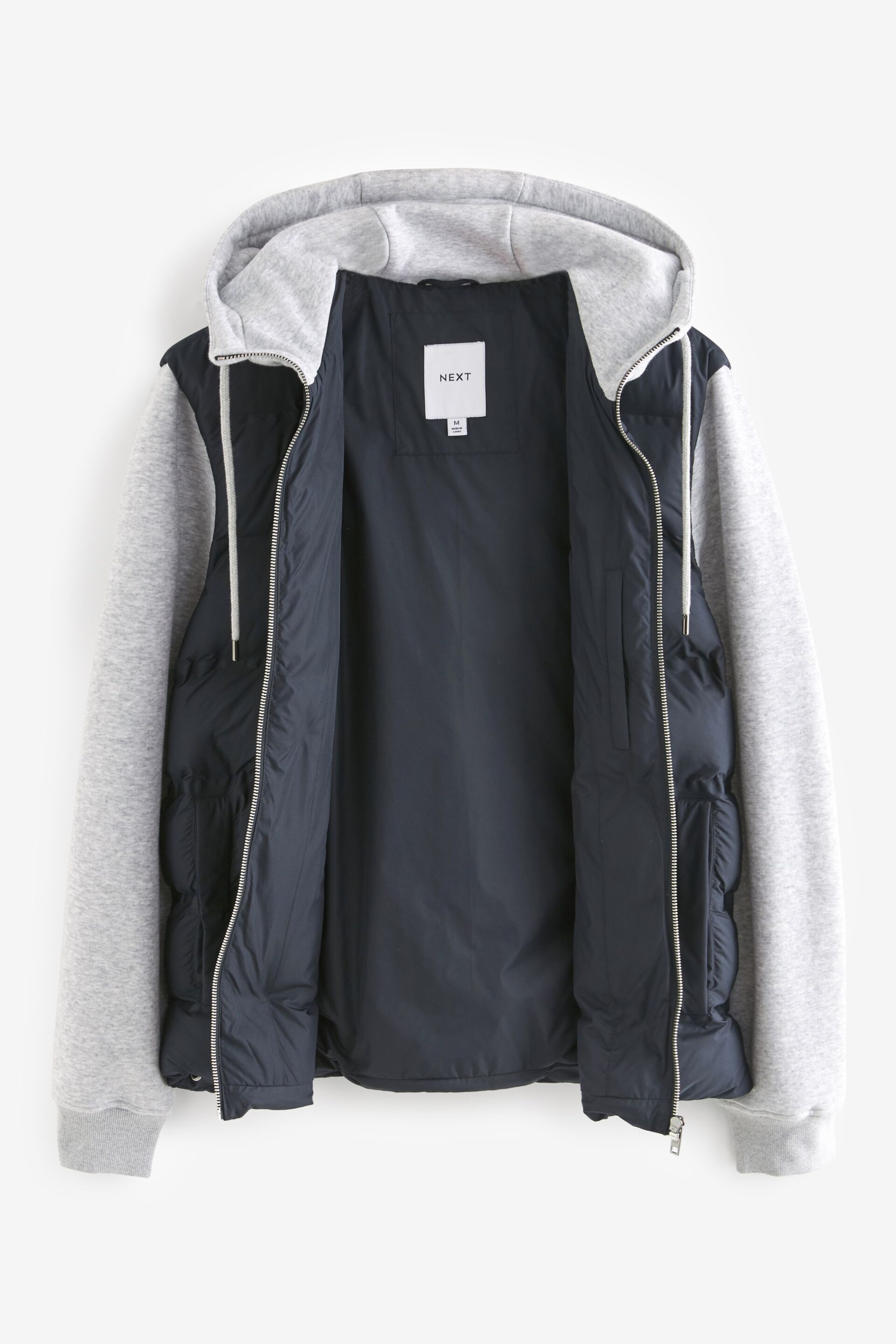 Navy Blue/Grey Jersey Sleeve Puffer Jacket - Image 9 of 12