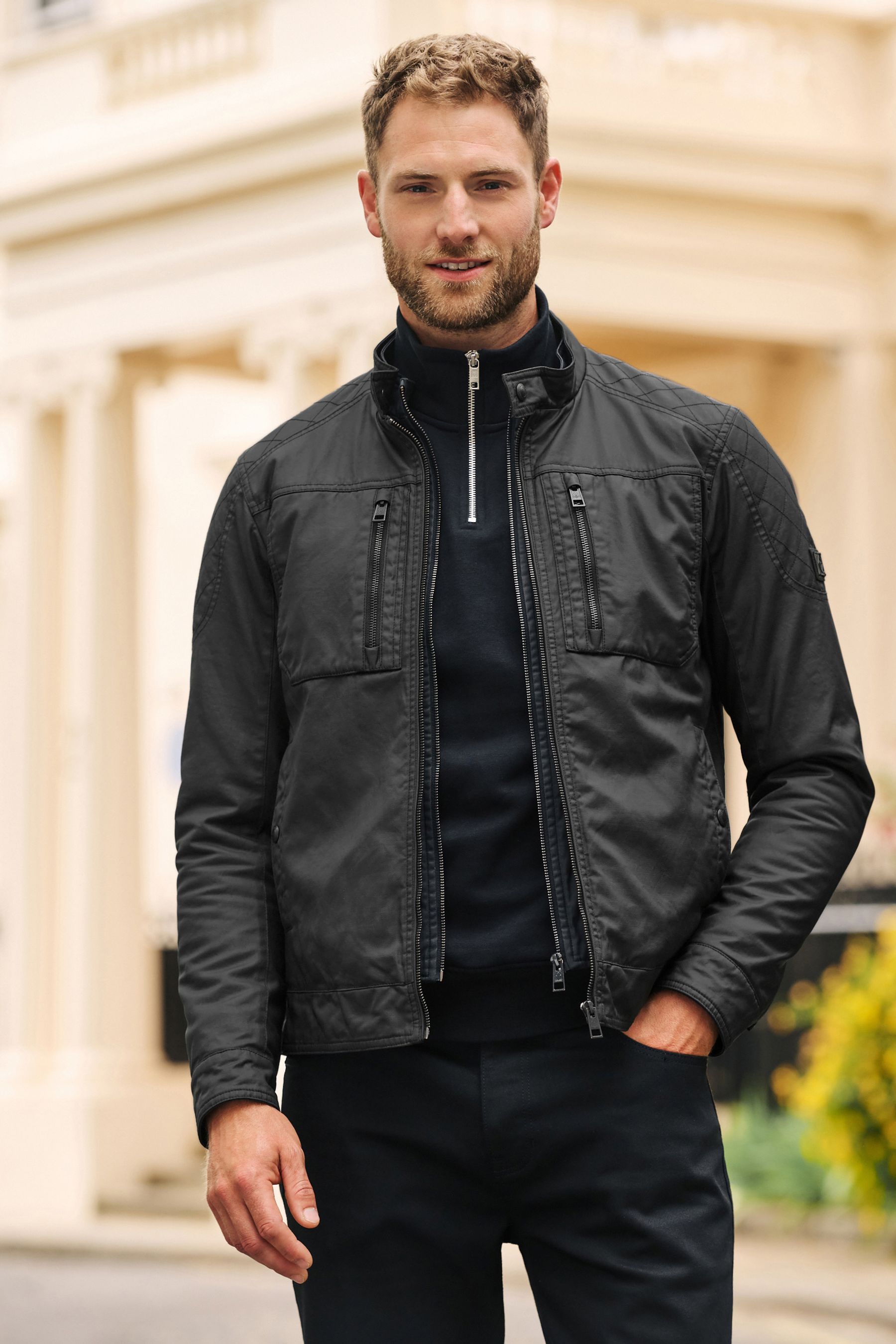 Buy Black Coated Racer Jacket from Next Luxembourg