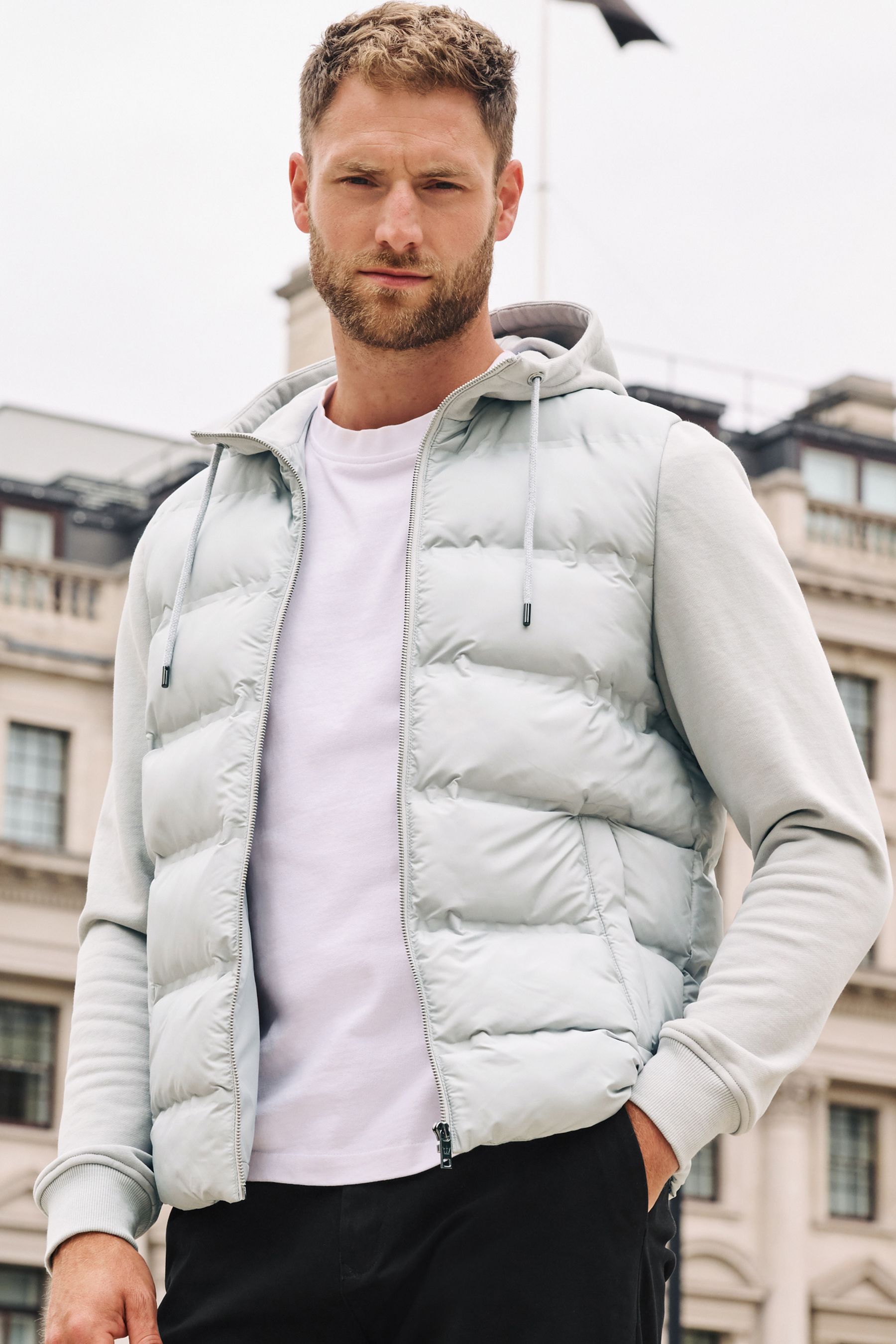 Buy Grey Jersey Sleeve Puffer Jacket from Next Luxembourg