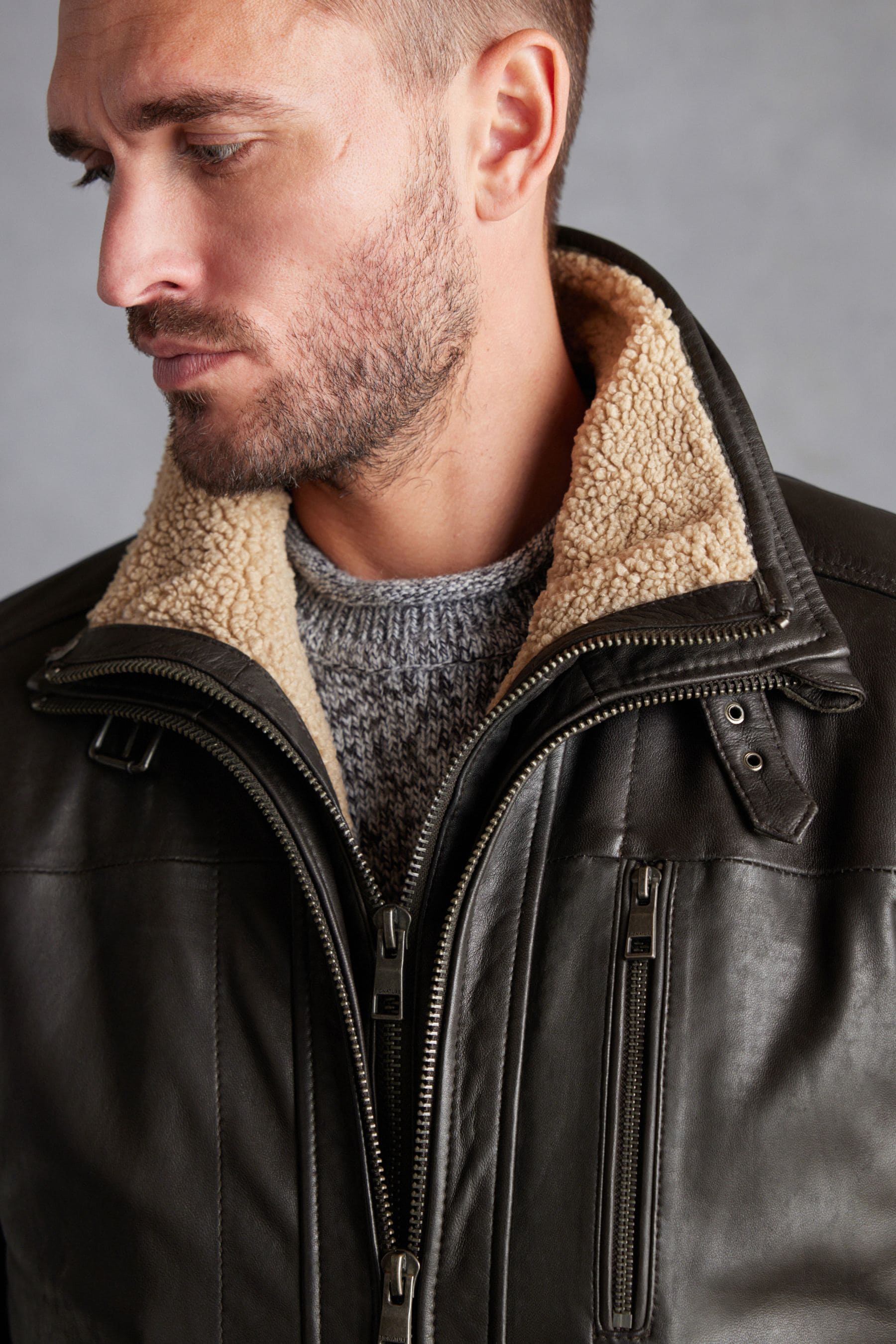 Leather borg jacket mens deals