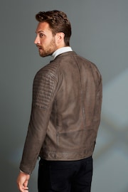 Brown Leather Quilted Racer Jacket - Image 3 of 10