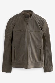 Brown Leather Quilted Racer Jacket - Image 6 of 10