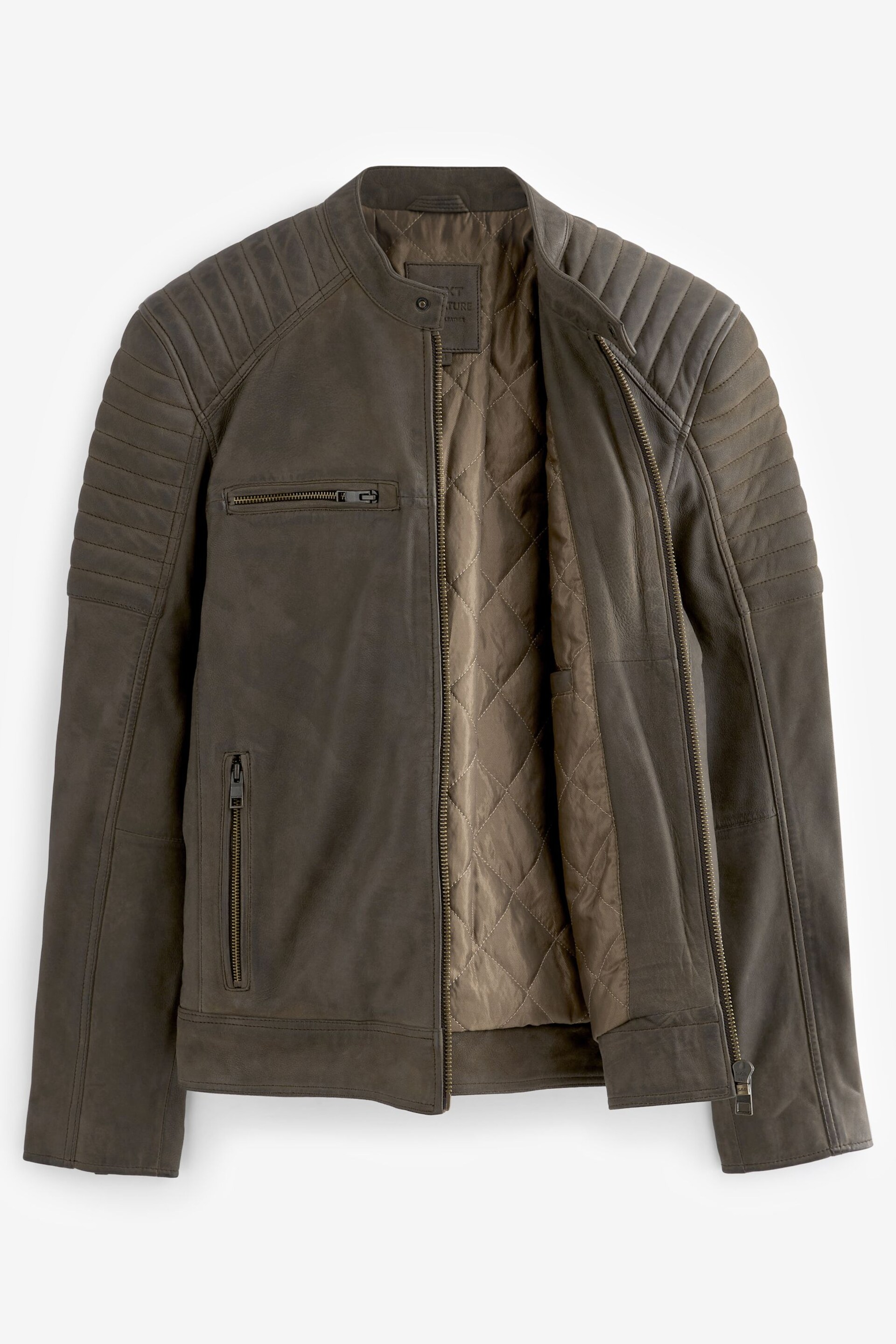 Brown Leather Quilted Racer Jacket - Image 7 of 10