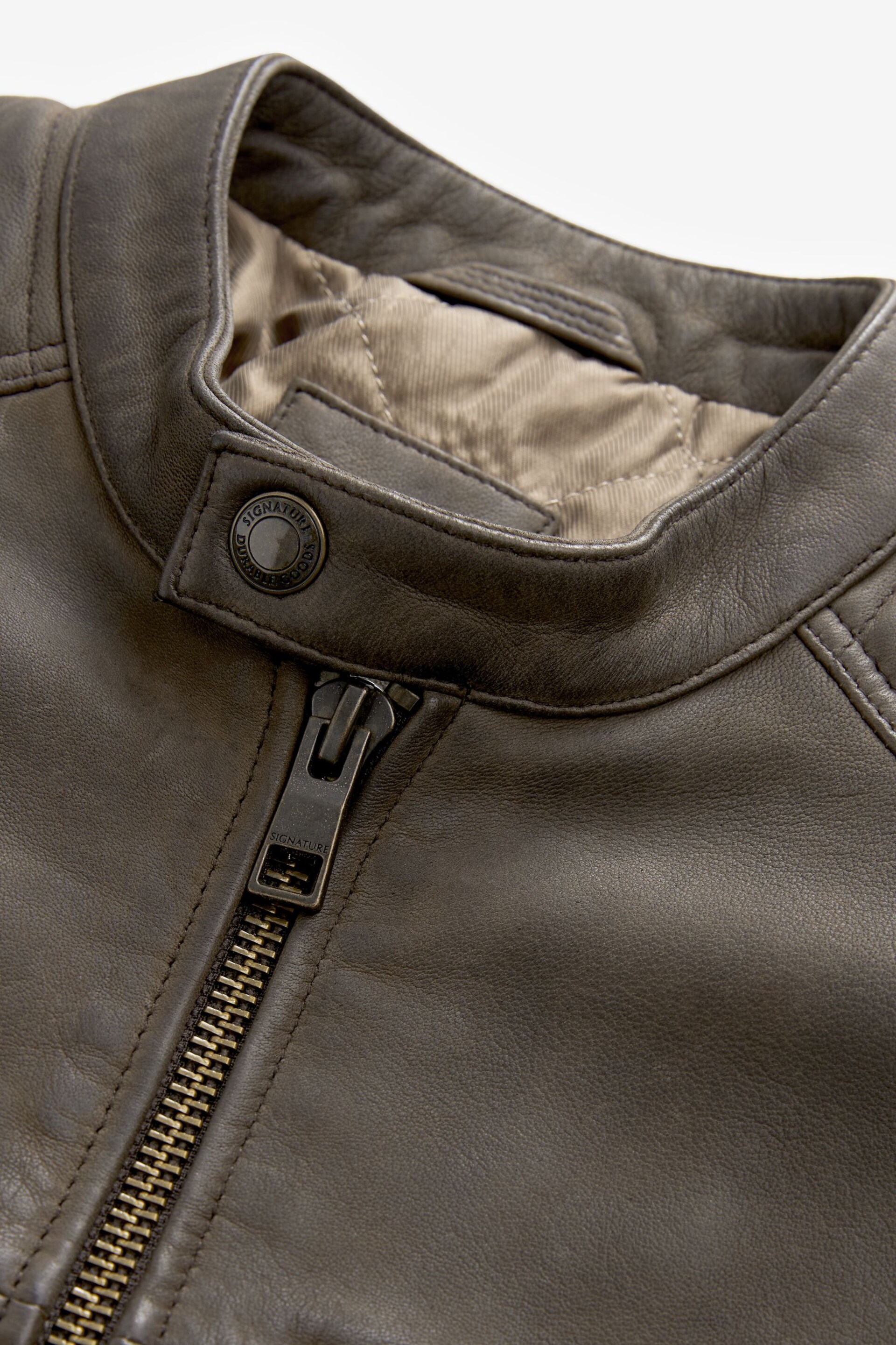 Brown Leather Quilted Racer Jacket - Image 8 of 10