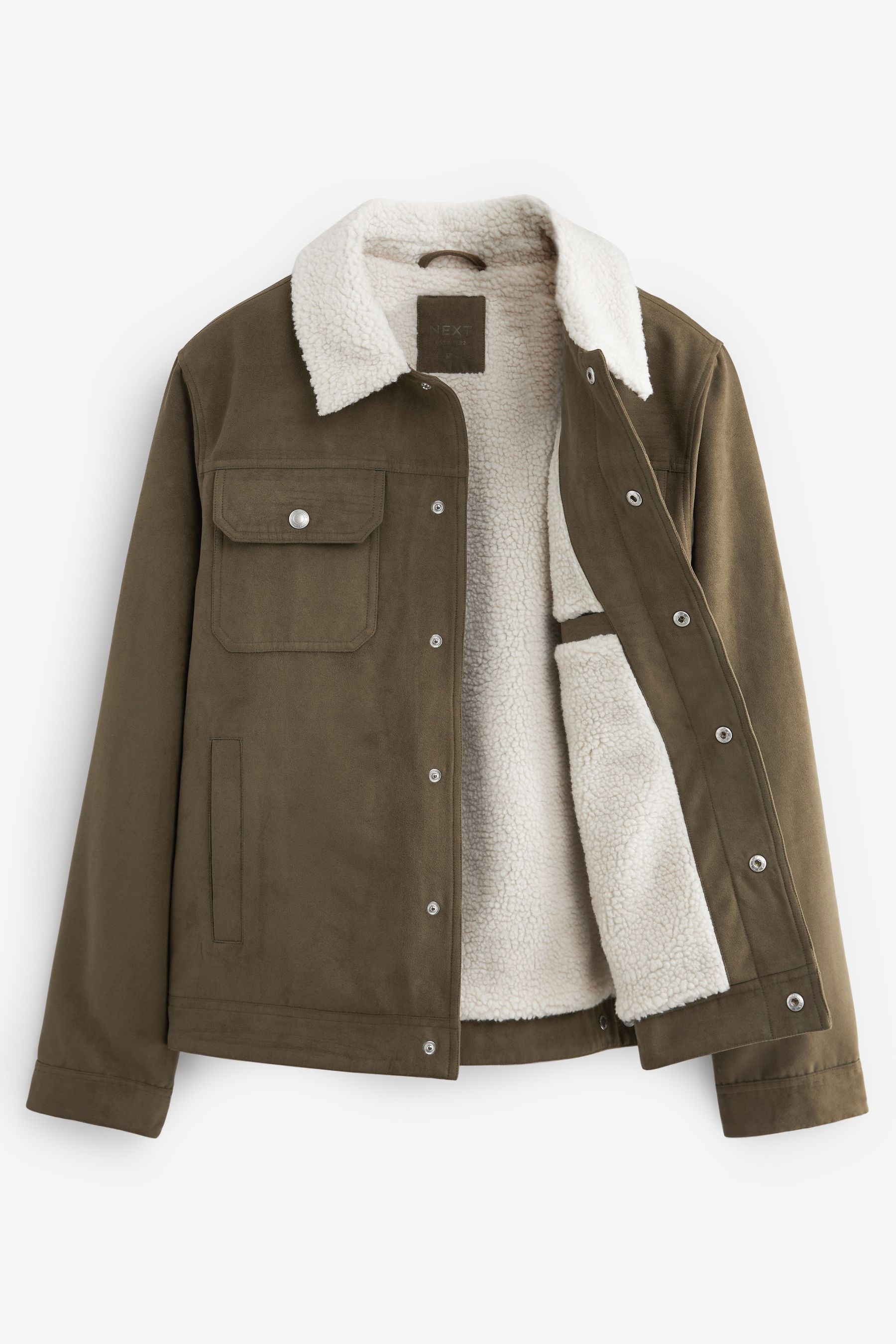 Buy Green Faux Suede Borg Collared Trucker Jacket from Next Luxembourg