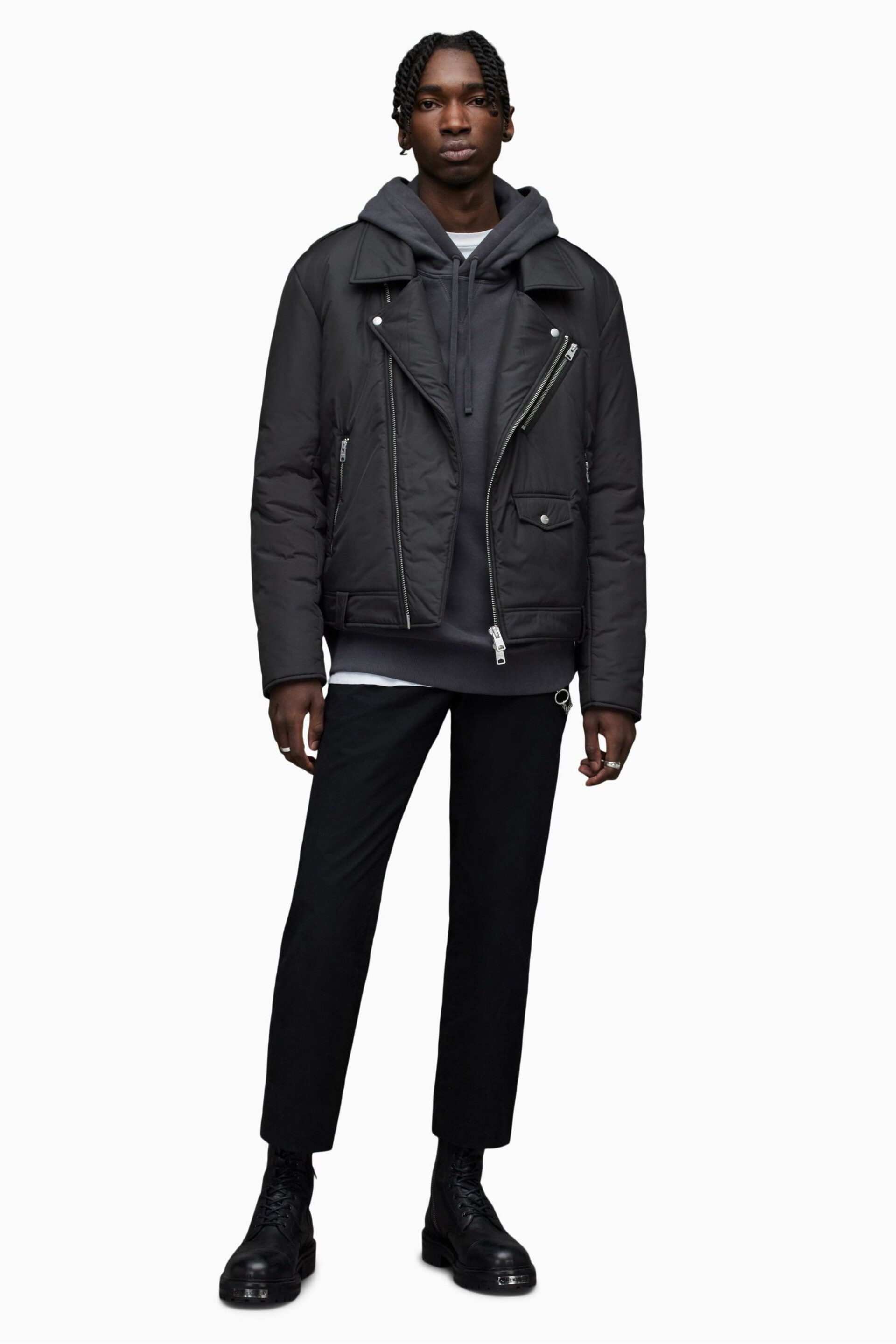 AllSaints Black Miller Biker Jacket - Image 5 of 7