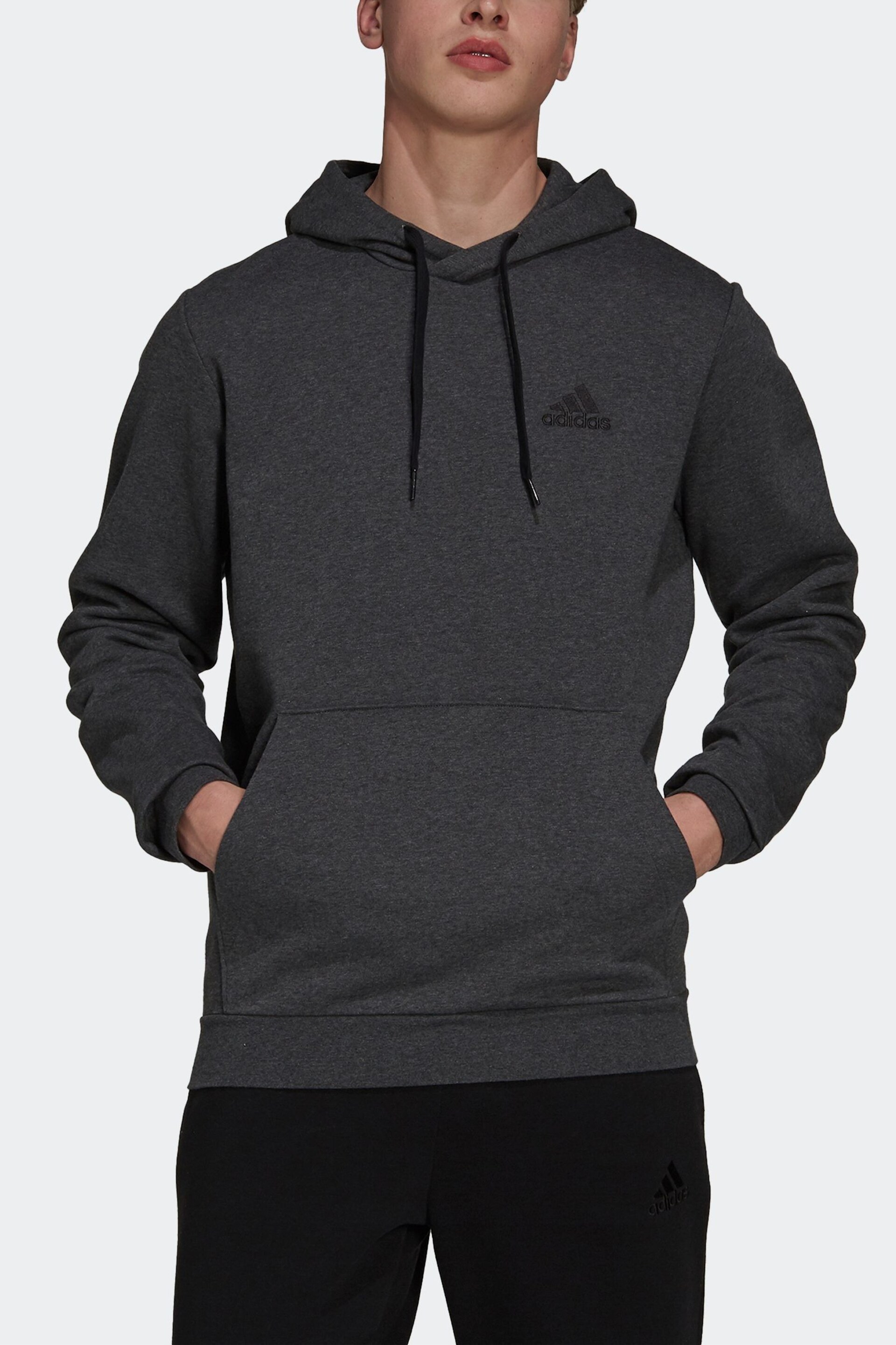 adidas Grey Sportswear Essentials Feel Cozy Fleece Hoodie - Image 2 of 4